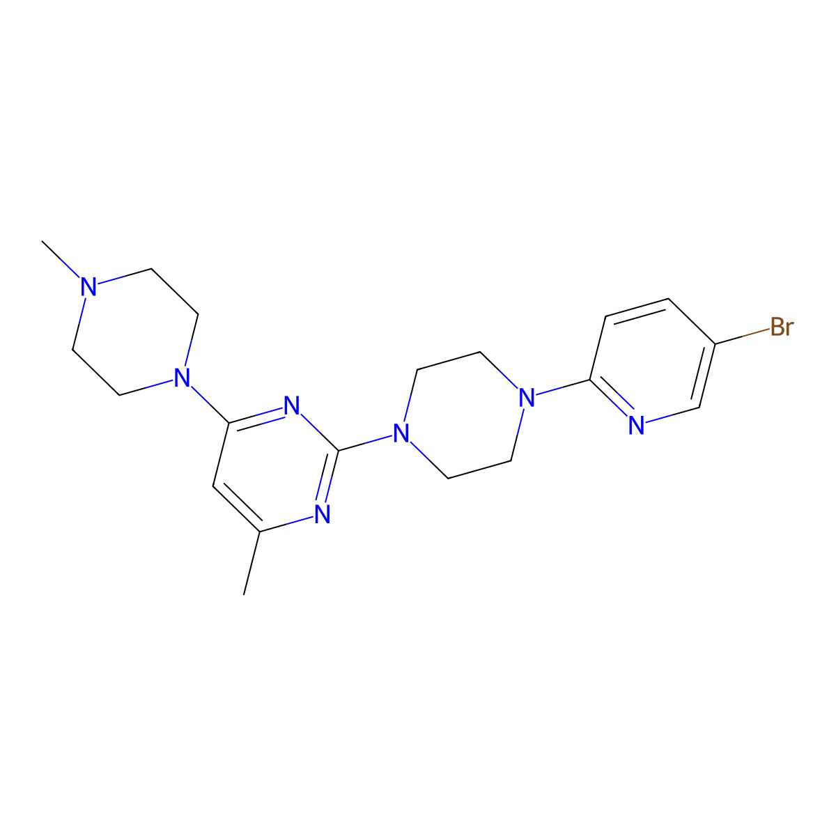 2-[4-(5-Bromopyridin-2-yl)piperazin-1-yl]-4-methyl-6-(4-methylpiperazin-1-yl)pyrimidine molecular structure, CAS 2877672-71-2