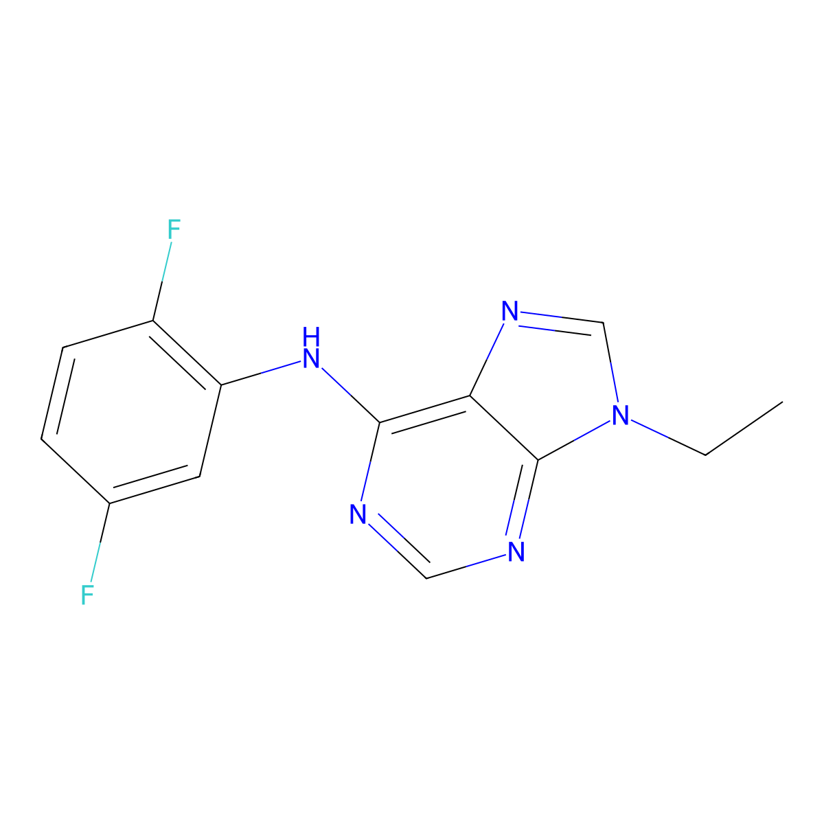 N-(2,5-difluorophenyl)-9-ethyl-9H-purin-6-amine molecular structure, CAS 2877672-74-5