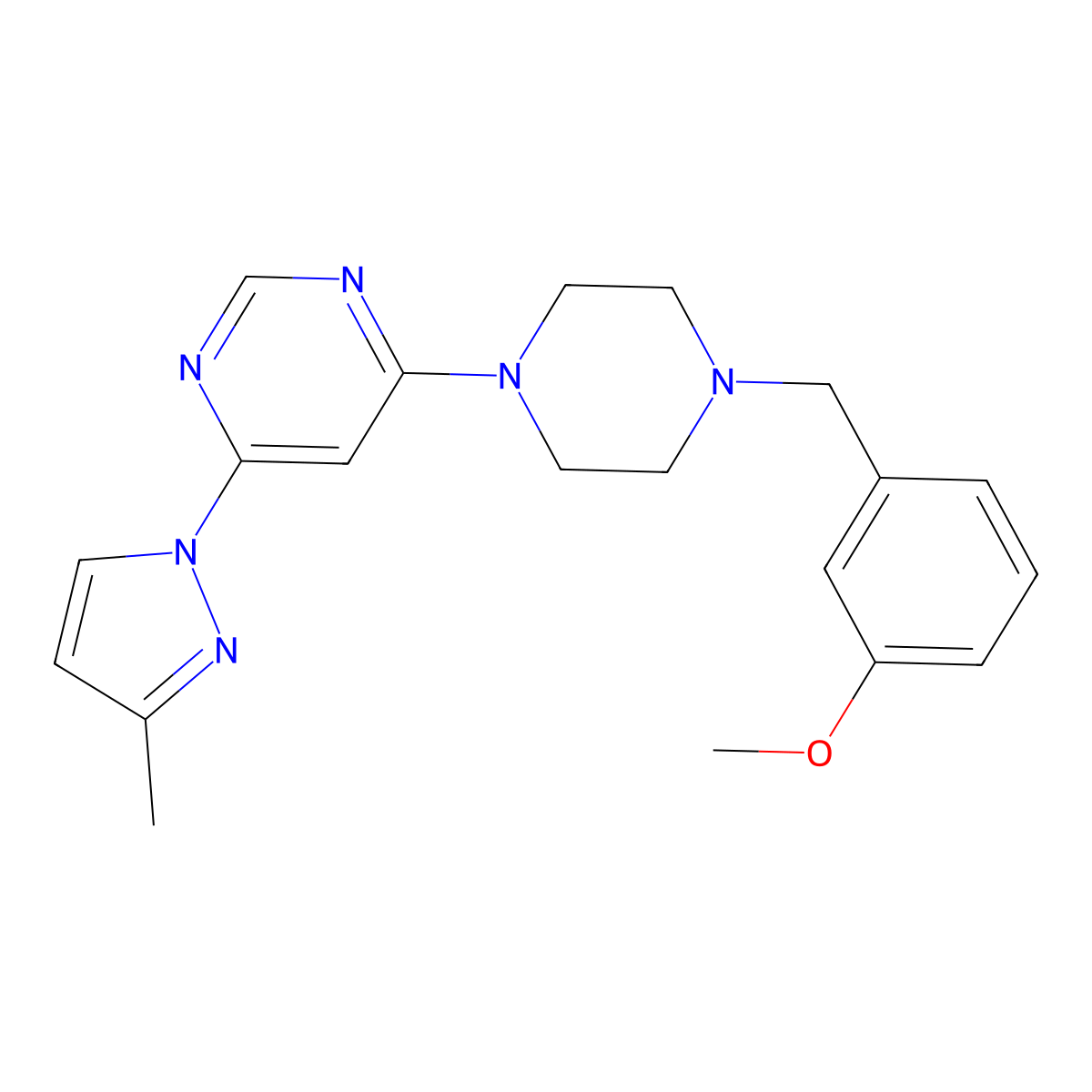 4-{4-[(3-methoxyphenyl)methyl]piperazin-1-yl}-6-(3-methyl-1H-pyrazol-1-yl)pyrimidine molecular structure, CAS 2877672-78-9