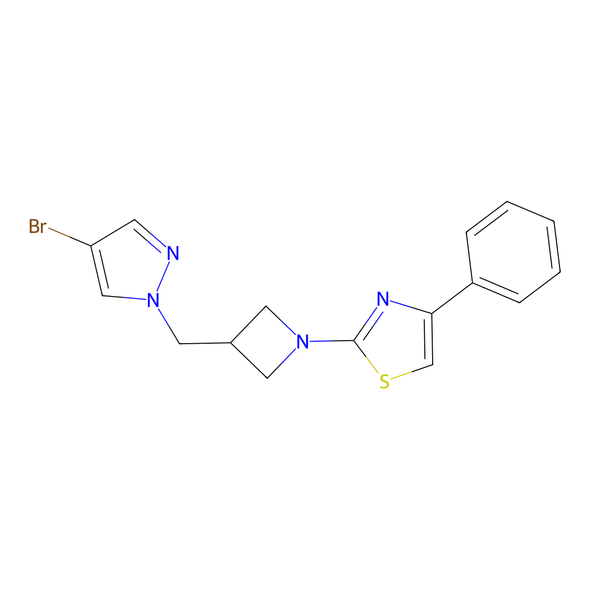 2-{3-[(4-bromo-1H-pyrazol-1-yl)methyl]azetidin-1-yl}-4-phenyl-1,3-thiazole molecular structure, CAS 2877672-79-0