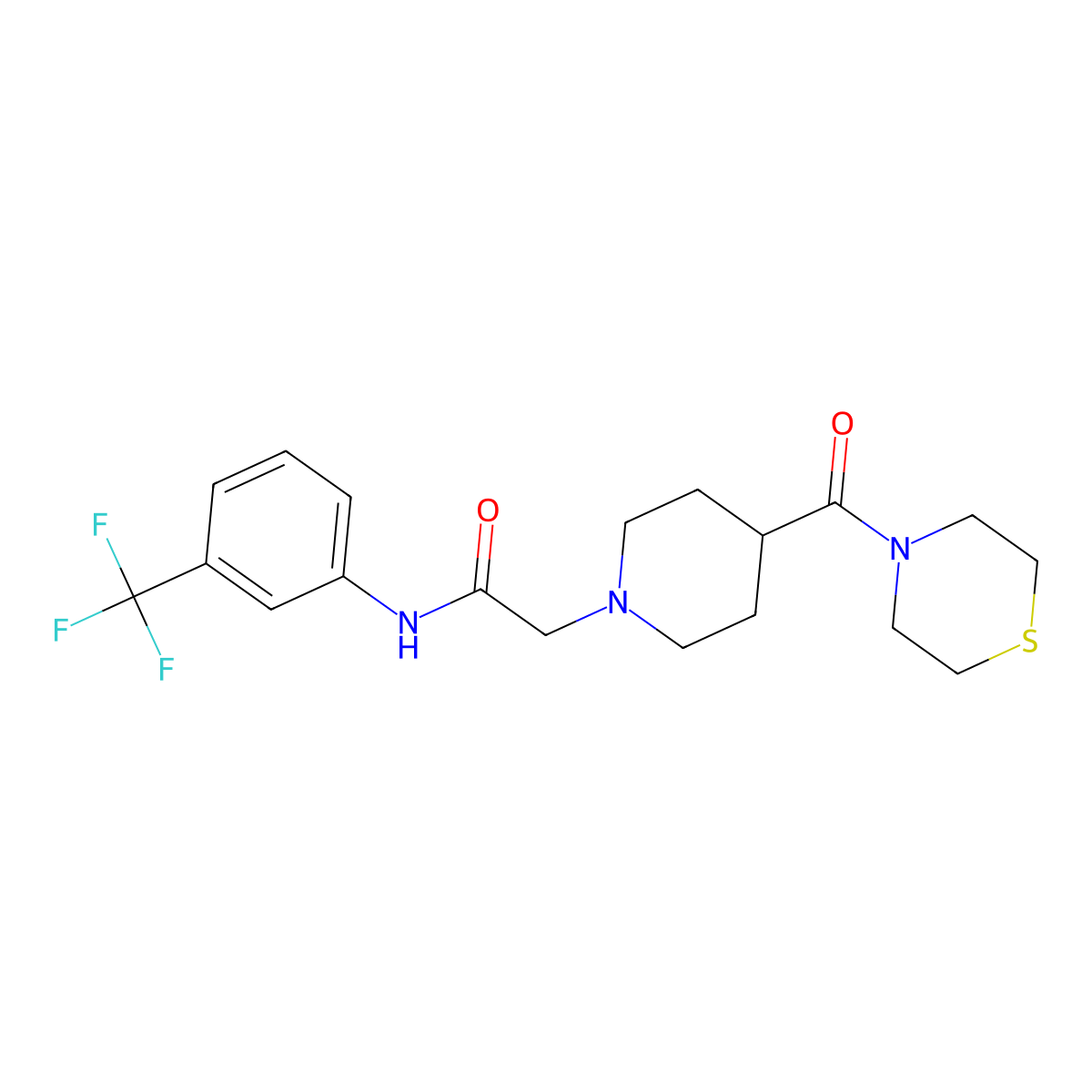 2-[4-(thiomorpholine-4-carbonyl)piperidin-1-yl]-N-[3-(trifluoromethyl)phenyl]acetamide molecular structure, CAS 2877672-81-4