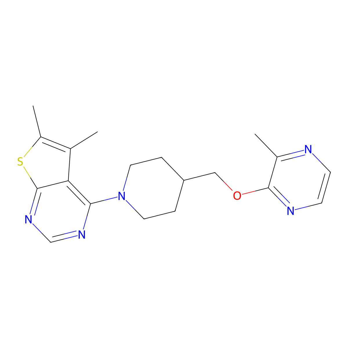 2-[(1-{5,6-Dimethylthieno[2,3-d]pyrimidin-4-yl}piperidin-4-yl)methoxy]-3-methylpyrazine molecular structure, CAS 2877672-83-6