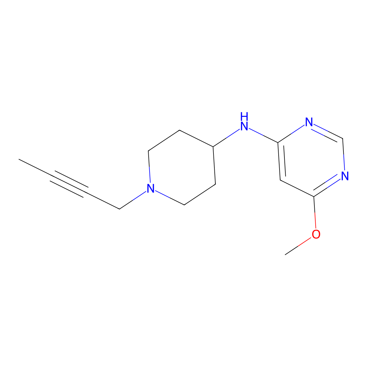 N-[1-(but-2-yn-1-yl)piperidin-4-yl]-6-methoxypyrimidin-4-amine molecular structure, CAS 2877672-85-8
