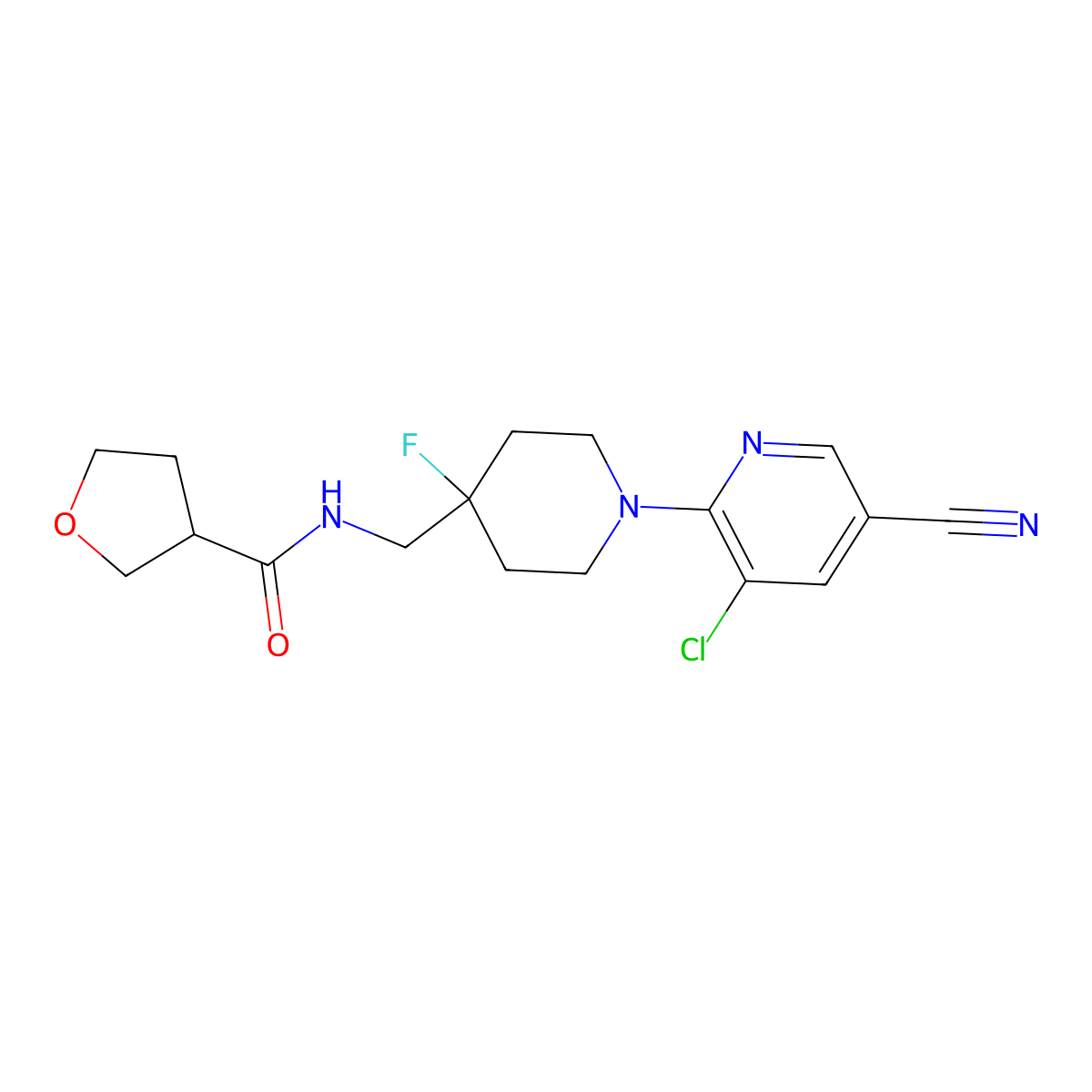 N-{[1-(3-chloro-5-cyanopyridin-2-yl)-4-fluoropiperidin-4-yl]methyl}oxolane-3-carboxamide molecular structure, CAS 2877672-86-9