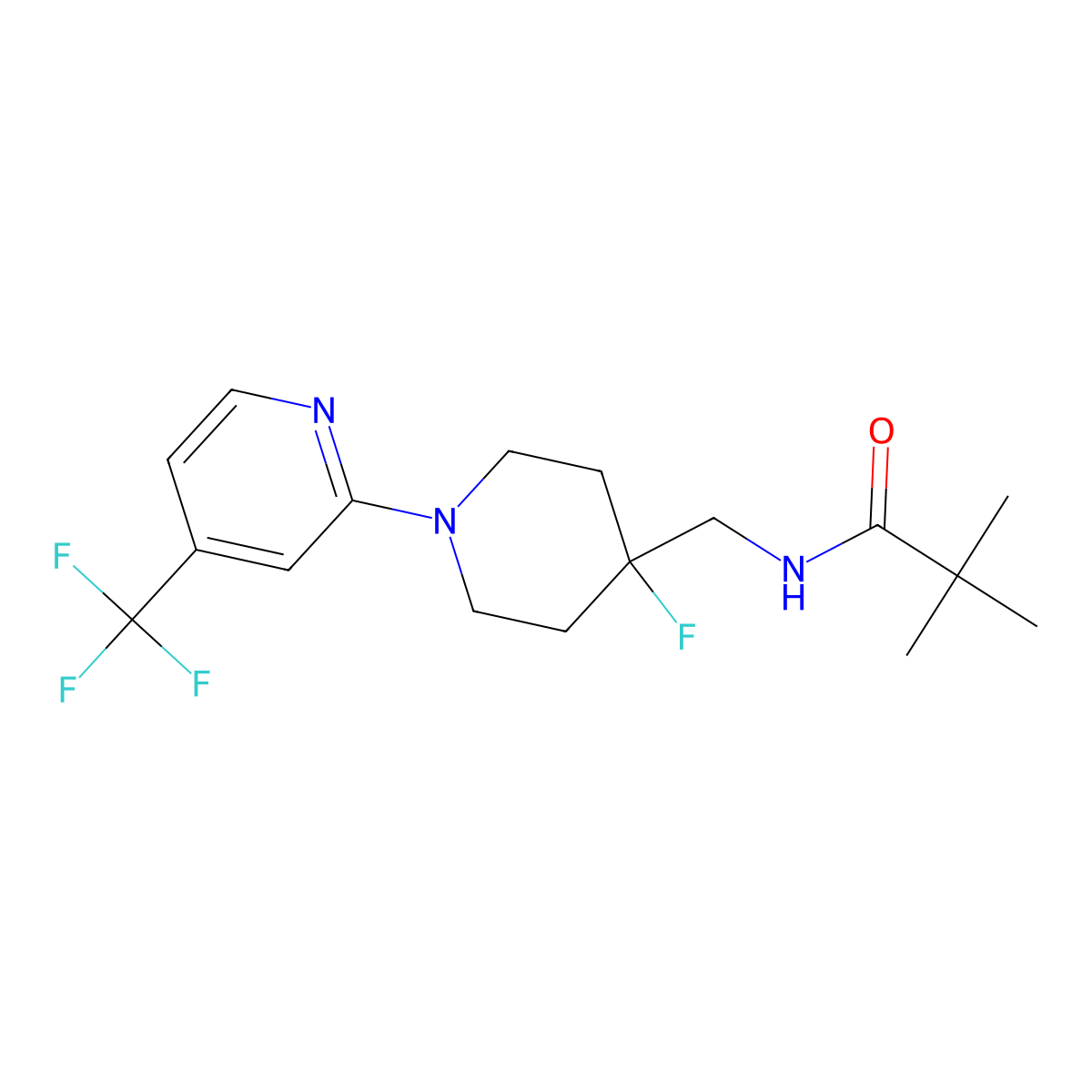 N-({4-fluoro-1-[4-(trifluoromethyl)pyridin-2-yl]piperidin-4-yl}methyl)-2,2-dimethylpropanamide molecular structure, CAS 2877672-87-0