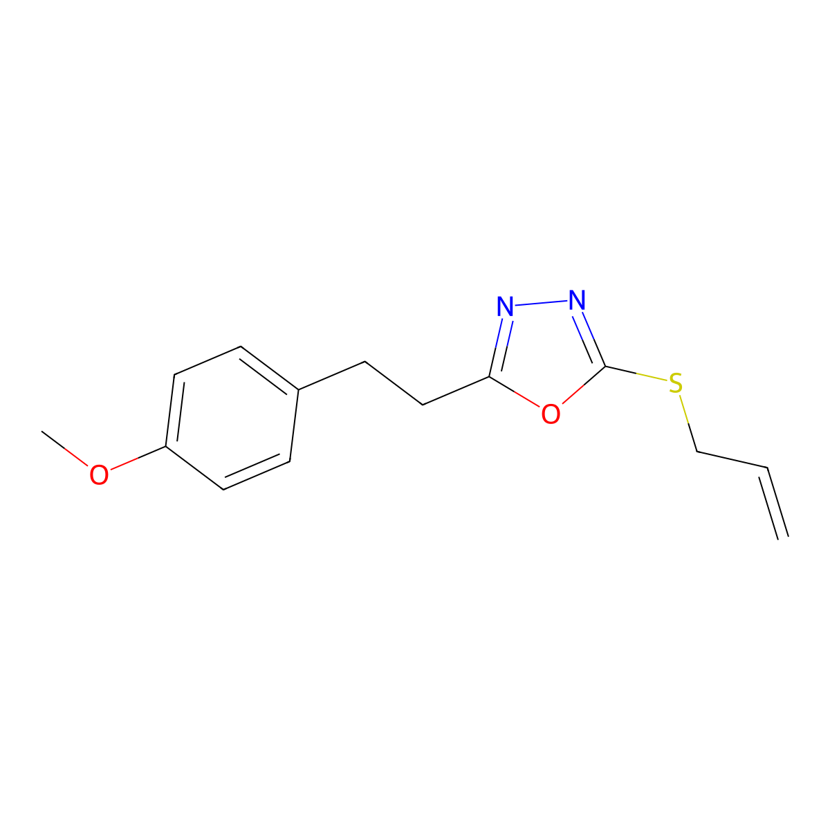 2-[2-(4-Methoxyphenyl)ethyl]-5-(prop-2-en-1-ylsulfanyl)-1,3,4-oxadiazole molecular structure, CAS 2877672-91-6