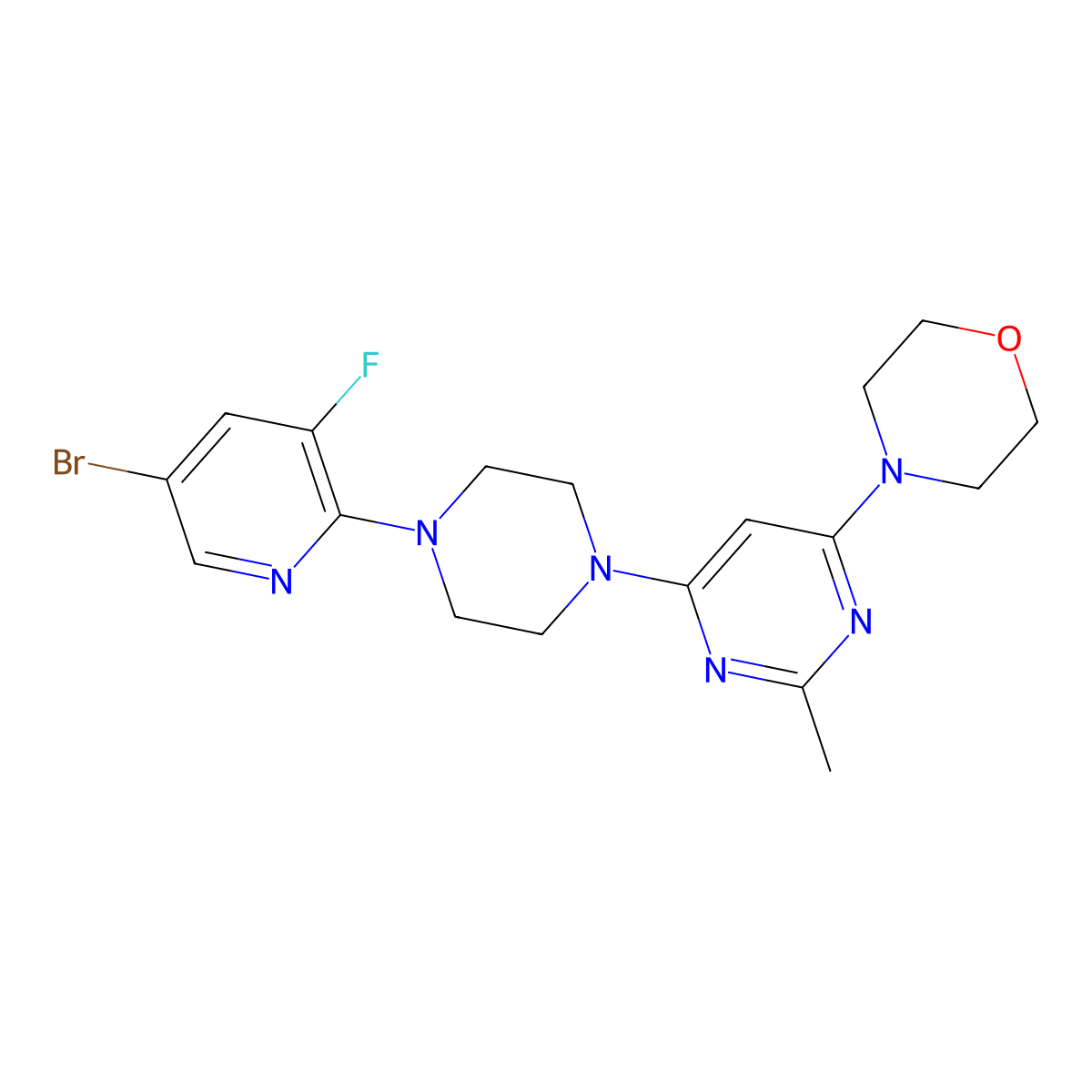 4-{6-[4-(5-Bromo-3-fluoropyridin-2-yl)piperazin-1-yl]-2-methylpyrimidin-4-yl}morpholine molecular structure, CAS 2877672-92-7