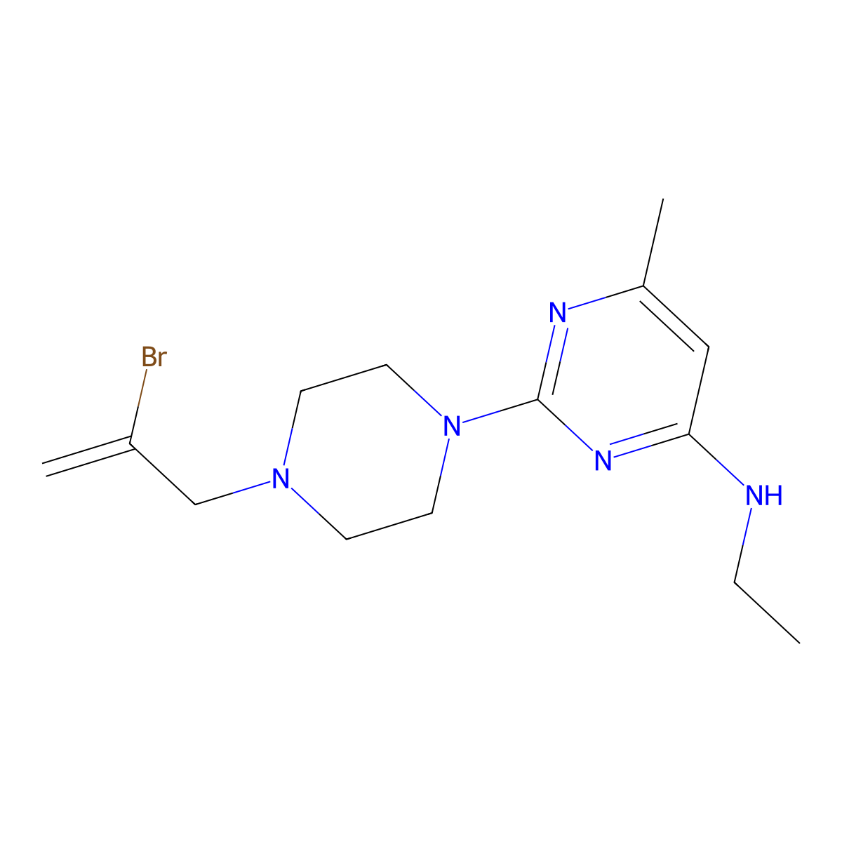 2-[4-(2-bromoprop-2-en-1-yl)piperazin-1-yl]-N-ethyl-6-methylpyrimidin-4-amine molecular structure, CAS 2877672-95-0