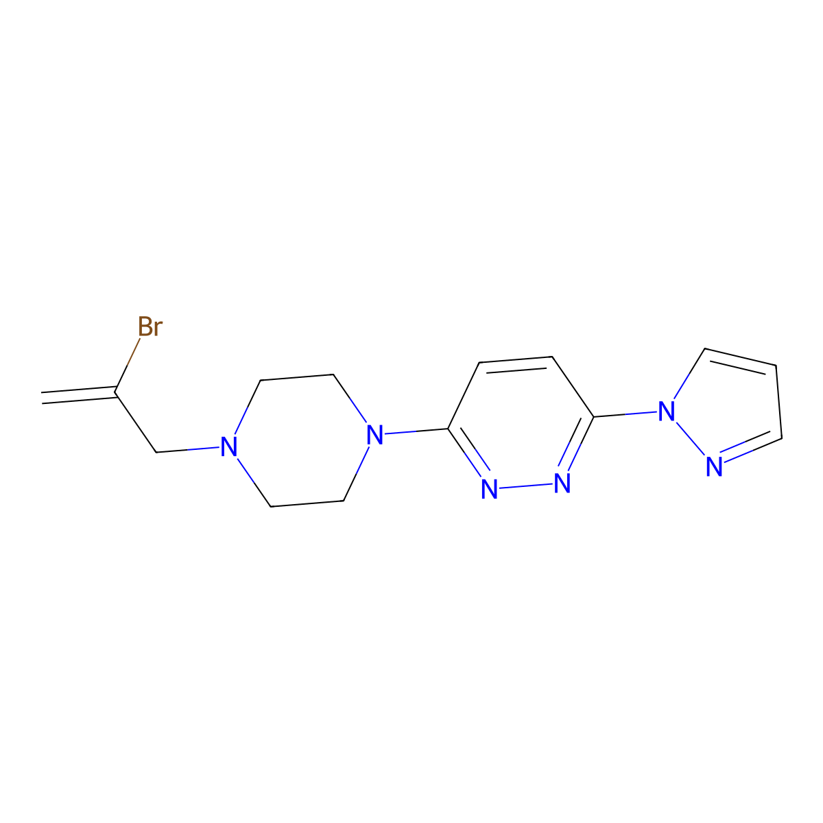 3-[4-(2-bromoprop-2-en-1-yl)piperazin-1-yl]-6-(1H-pyrazol-1-yl)pyridazine molecular structure, CAS 2877672-97-2