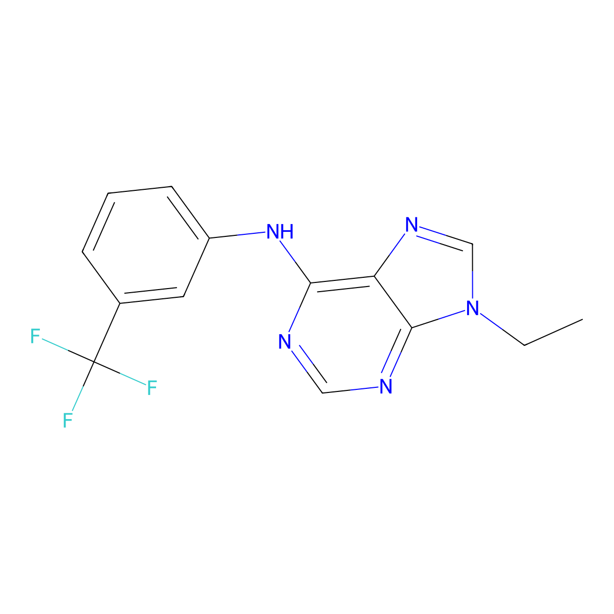 9-ethyl-N-[3-(trifluoromethyl)phenyl]-9H-purin-6-amine molecular structure, CAS 2877672-99-4