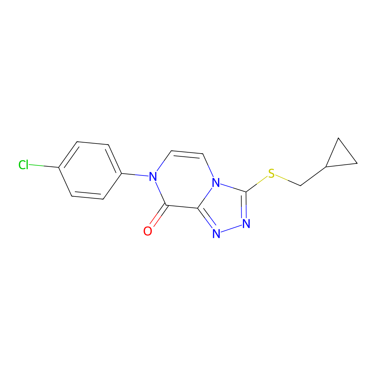 7-(4-chlorophenyl)-3-[(cyclopropylmethyl)sulfanyl]-7H,8H-[1,2,4]triazolo[4,3-a]pyrazin-8-one molecular structure, CAS 2877673-02-2