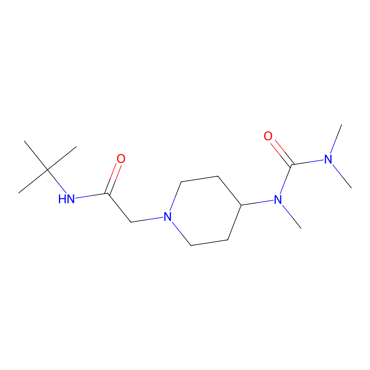 N-tert-butyl-2-{4-[(dimethylcarbamoyl)(methyl)amino]piperidin-1-yl}acetamide molecular structure, CAS 2877673-04-4