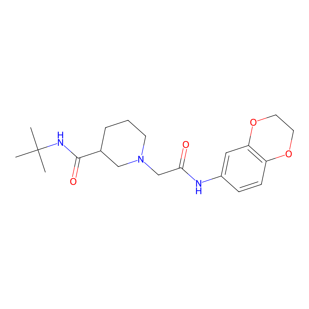 N-tert-butyl-1-{[(2,3-dihydro-1,4-benzodioxin-6-yl)carbamoyl]methyl}piperidine-3-carboxamide molecular structure, CAS 2877673-05-5