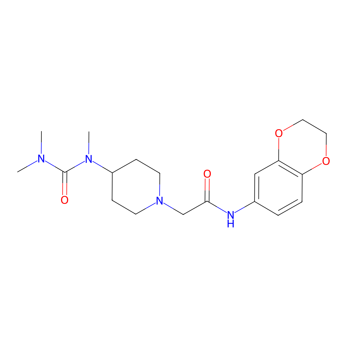 N-(2,3-dihydro-1,4-benzodioxin-6-yl)-2-{4-[(dimethylcarbamoyl)(methyl)amino]piperidin-1-yl}acetamide molecular structure, CAS 2877673-06-6