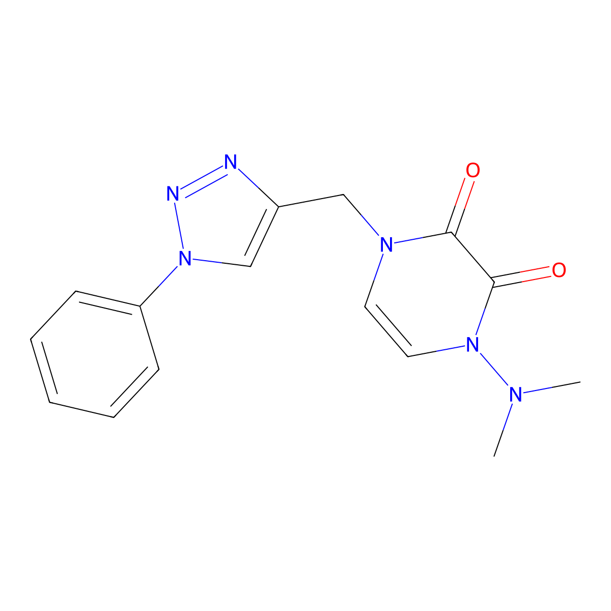1-(dimethylamino)-4-[(1-phenyl-1H-1,2,3-triazol-4-yl)methyl]-1,2,3,4-tetrahydropyrazine-2,3-dione molecular structure, CAS 2877673-07-7