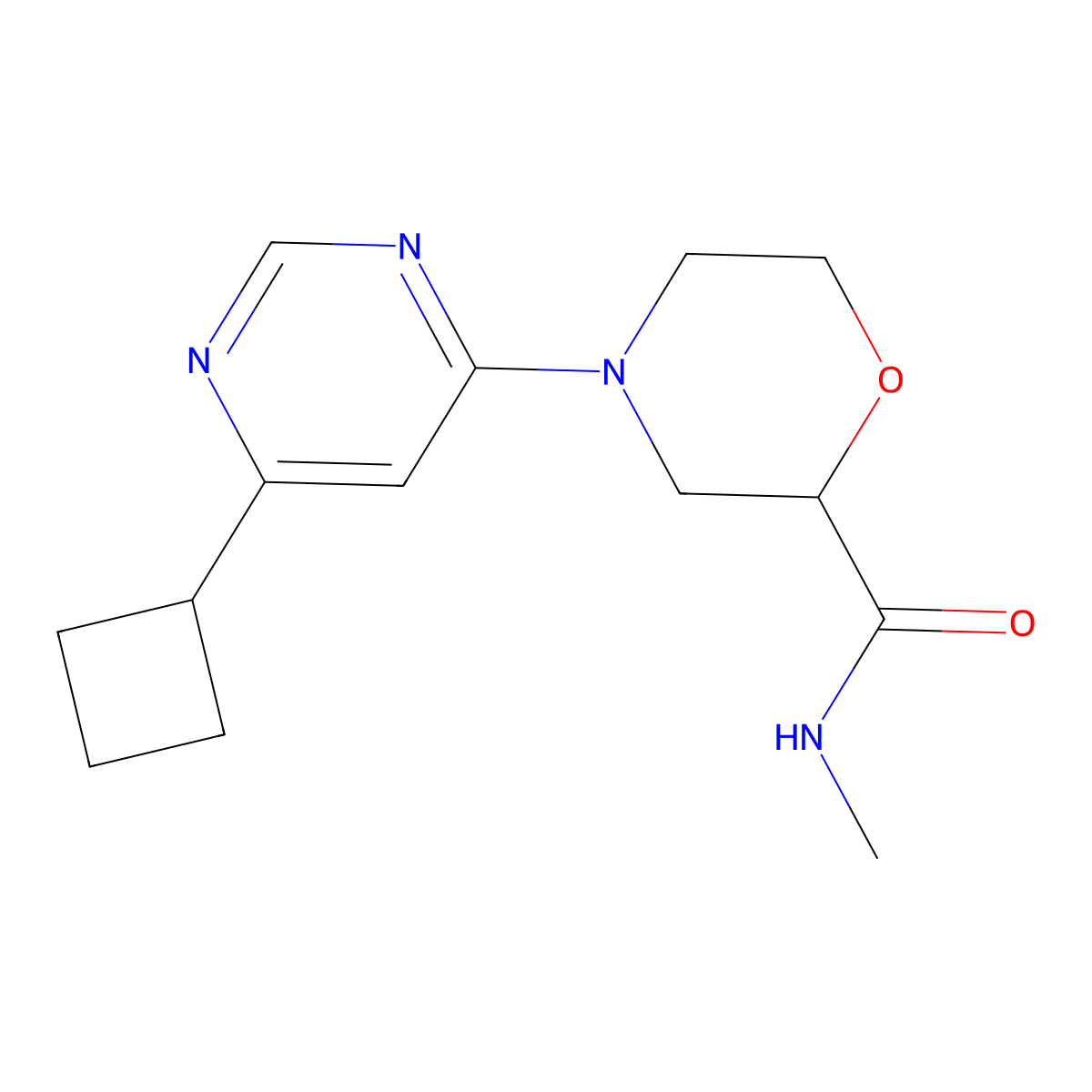 4-(6-cyclobutylpyrimidin-4-yl)-N-methylmorpholine-2-carboxamide molecular structure, CAS 2877673-10-2