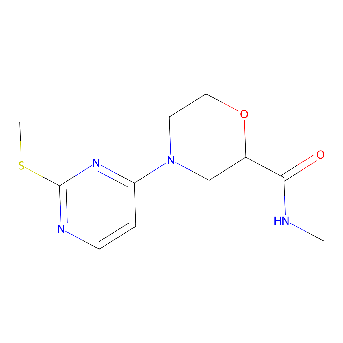 N-methyl-4-[2-(methylsulfanyl)pyrimidin-4-yl]morpholine-2-carboxamide molecular structure, CAS 2877673-14-6