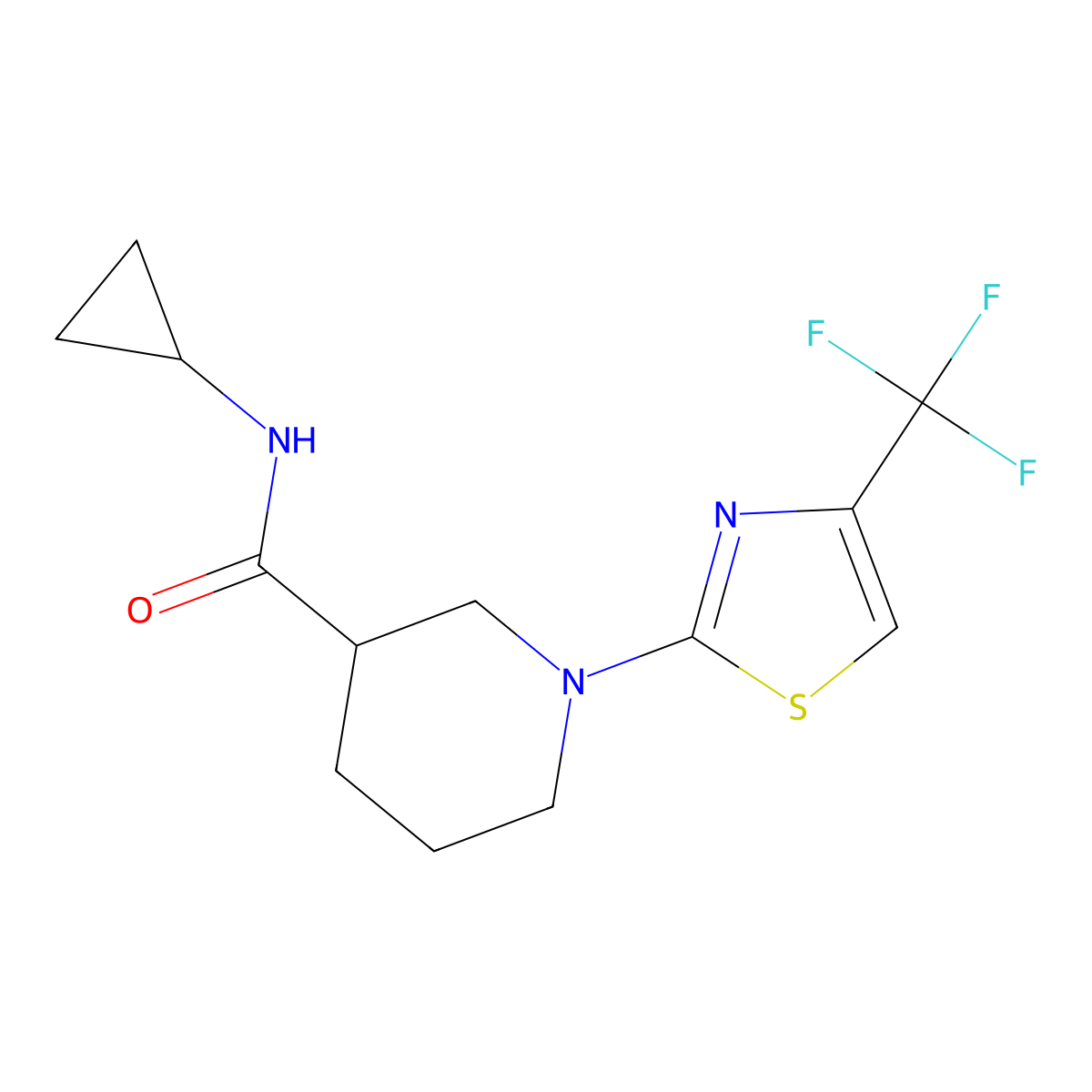N-cyclopropyl-1-[4-(trifluoromethyl)-1,3-thiazol-2-yl]piperidine-3-carboxamide molecular structure, CAS 2877673-15-7