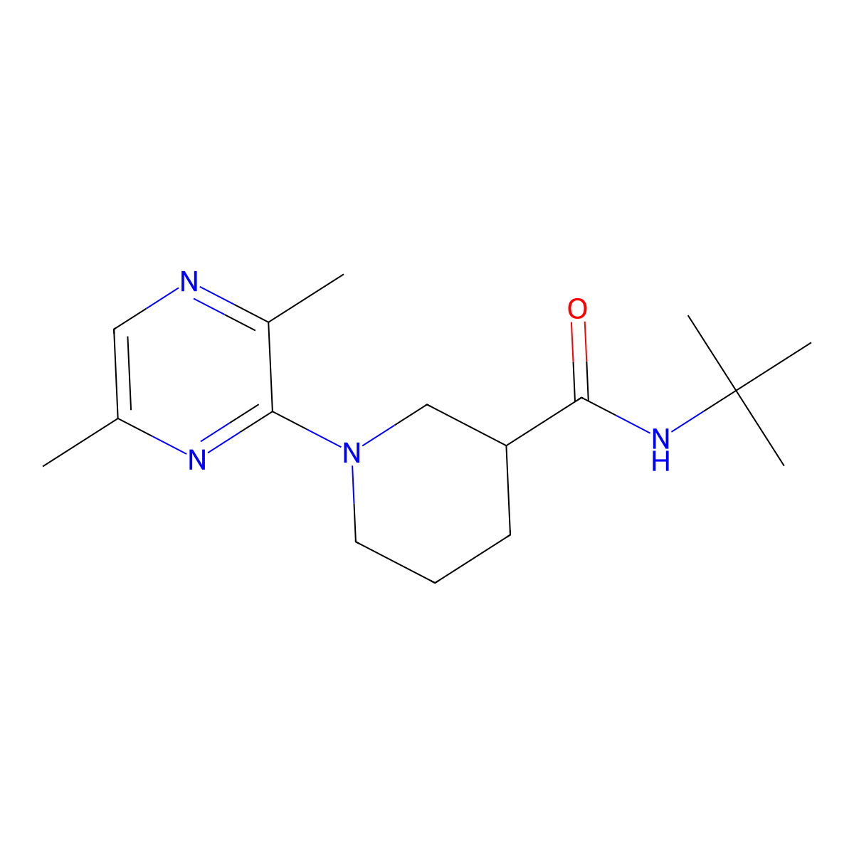 N-tert-butyl-1-(3,6-dimethylpyrazin-2-yl)piperidine-3-carboxamide molecular structure, CAS 2877673-16-8