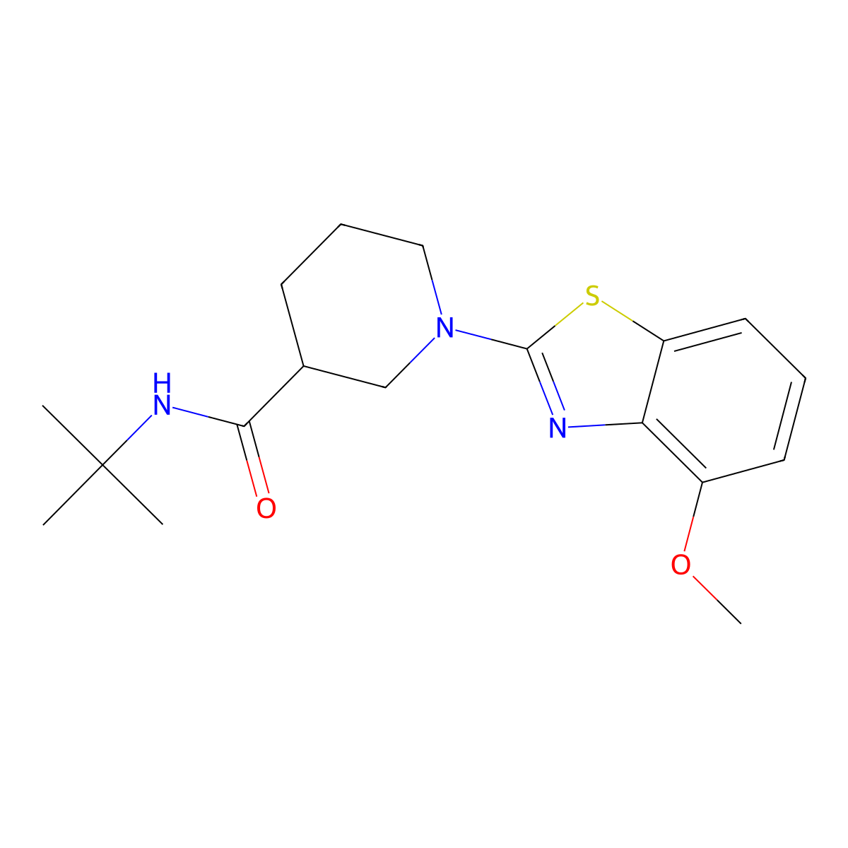 N-tert-butyl-1-(4-methoxy-1,3-benzothiazol-2-yl)piperidine-3-carboxamide molecular structure, CAS 2877673-19-1