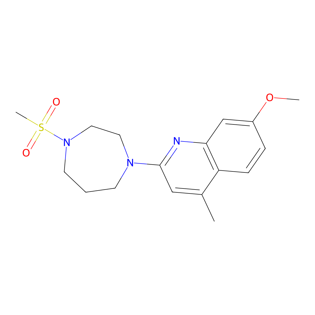 2-(4-Methanesulfonyl-1,4-diazepan-1-yl)-7-methoxy-4-methylquinoline molecular structure, CAS 2877673-23-7