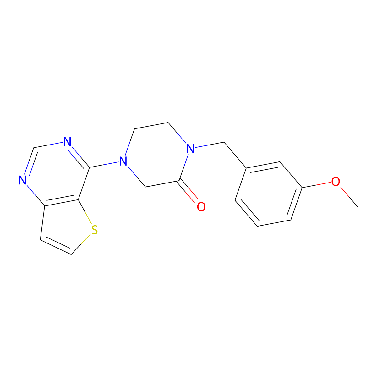 1-[(3-Methoxyphenyl)methyl]-4-{thieno[3,2-d]pyrimidin-4-yl}piperazin-2-one molecular structure, CAS 2877673-26-0