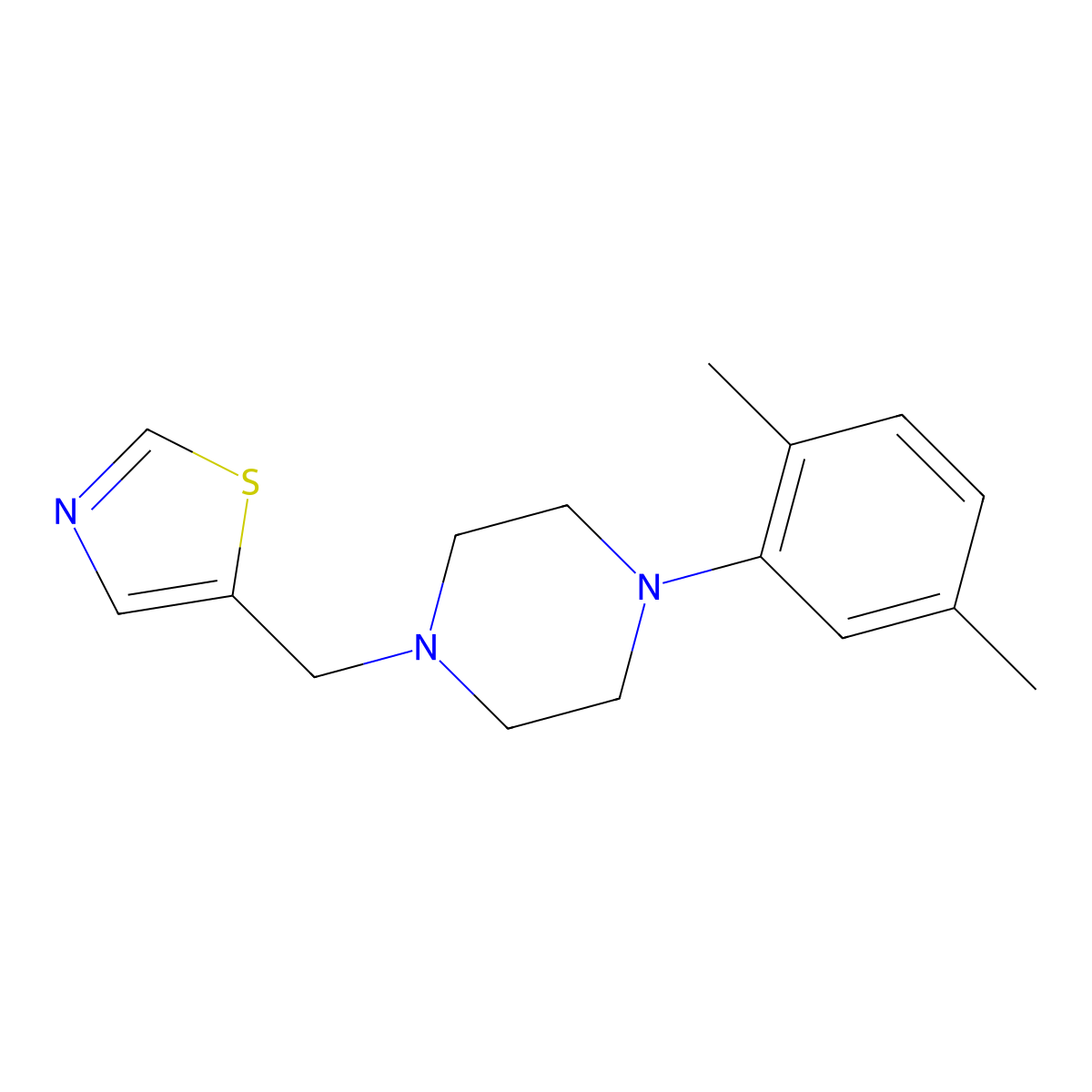 1-(2,5-Dimethylphenyl)-4-[(1,3-thiazol-5-yl)methyl]piperazine molecular structure, CAS 2877673-29-3