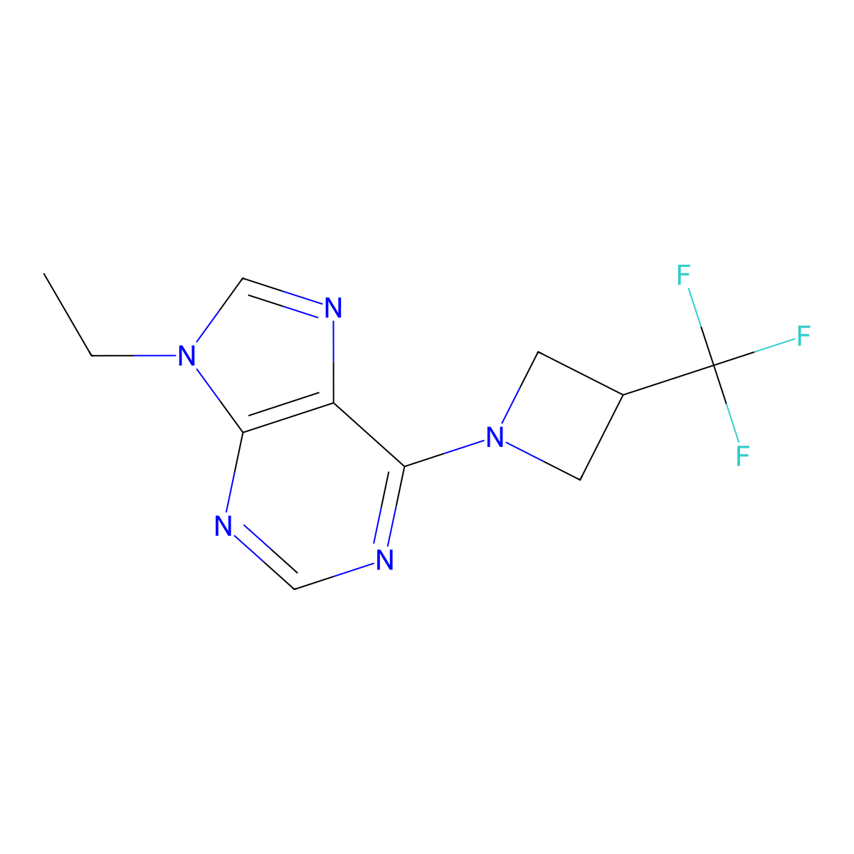 9-ethyl-6-[3-(trifluoromethyl)azetidin-1-yl]-9H-purine molecular structure, CAS 2877673-31-7