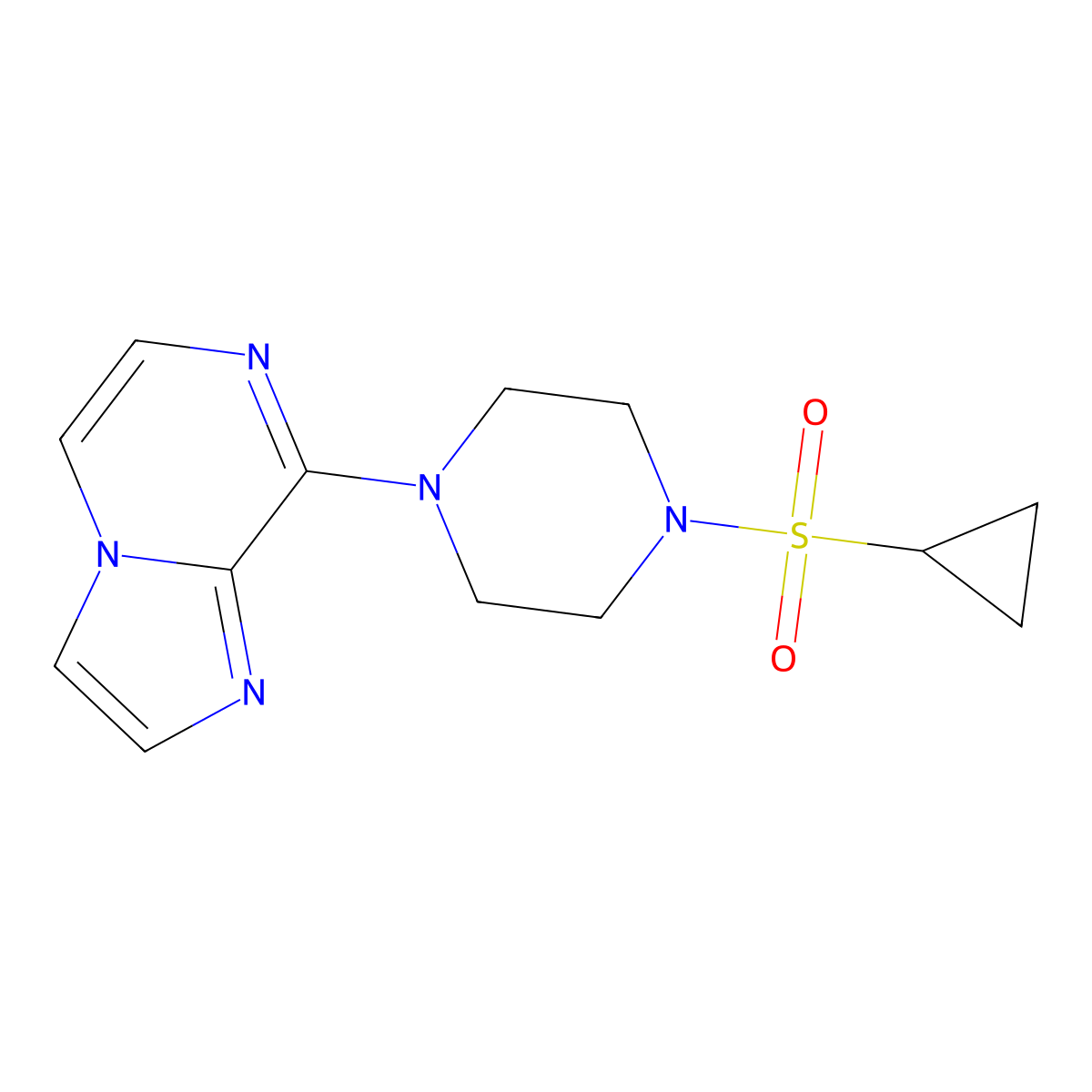1-(Cyclopropanesulfonyl)-4-{imidazo[1,2-a]pyrazin-8-yl}piperazine molecular structure, CAS 2877673-32-8