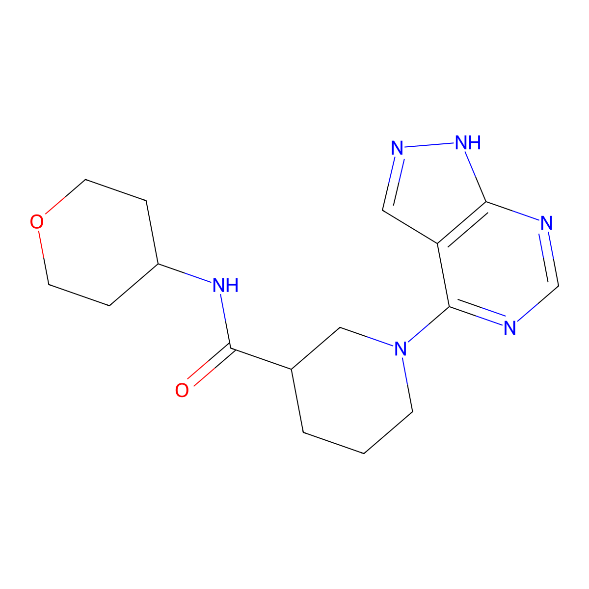 N-(oxan-4-yl)-1-{1H-pyrazolo[3,4-d]pyrimidin-4-yl}piperidine-3-carboxamide molecular structure, CAS 2877673-33-9