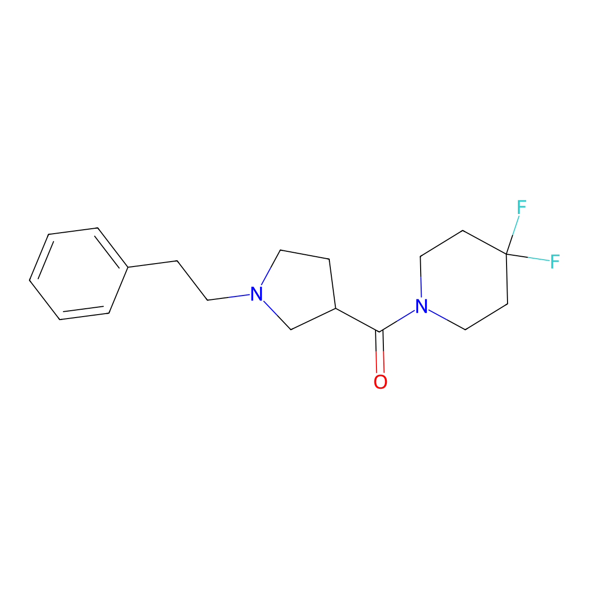 4,4-Difluoro-1-[1-(2-phenylethyl)pyrrolidine-3-carbonyl]piperidine molecular structure, CAS 2877673-41-9