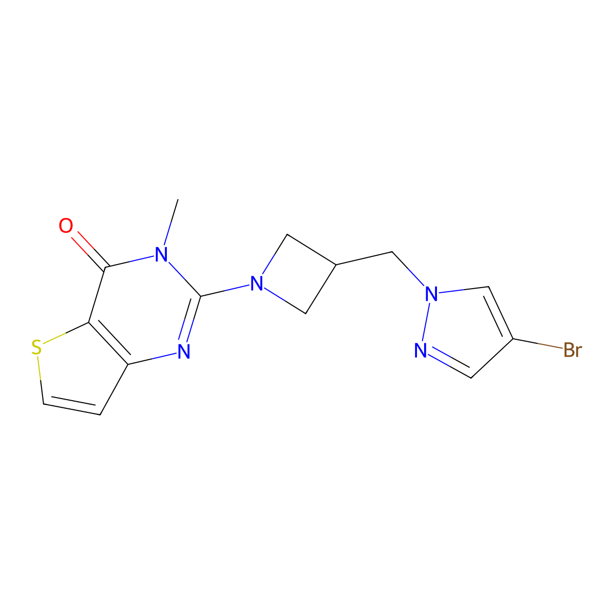 2-{3-[(4-bromo-1H-pyrazol-1-yl)methyl]azetidin-1-yl}-3-methyl-3H,4H-thieno[3,2-d]pyrimidin-4-one molecular structure, CAS 2877674-63-8