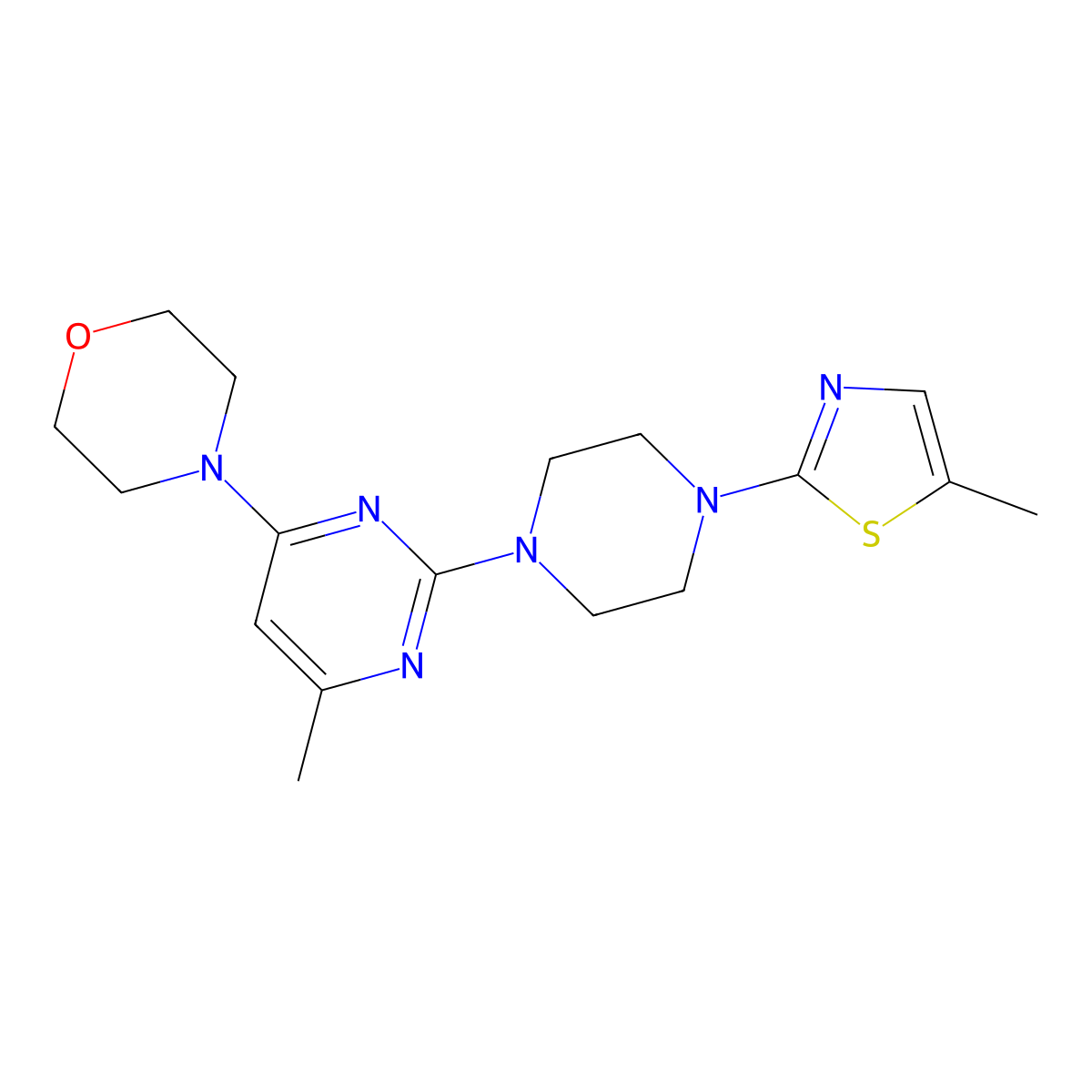 4-{6-Methyl-2-[4-(5-methyl-1,3-thiazol-2-yl)piperazin-1-yl]pyrimidin-4-yl}morpholine molecular structure, CAS 2877674-67-2