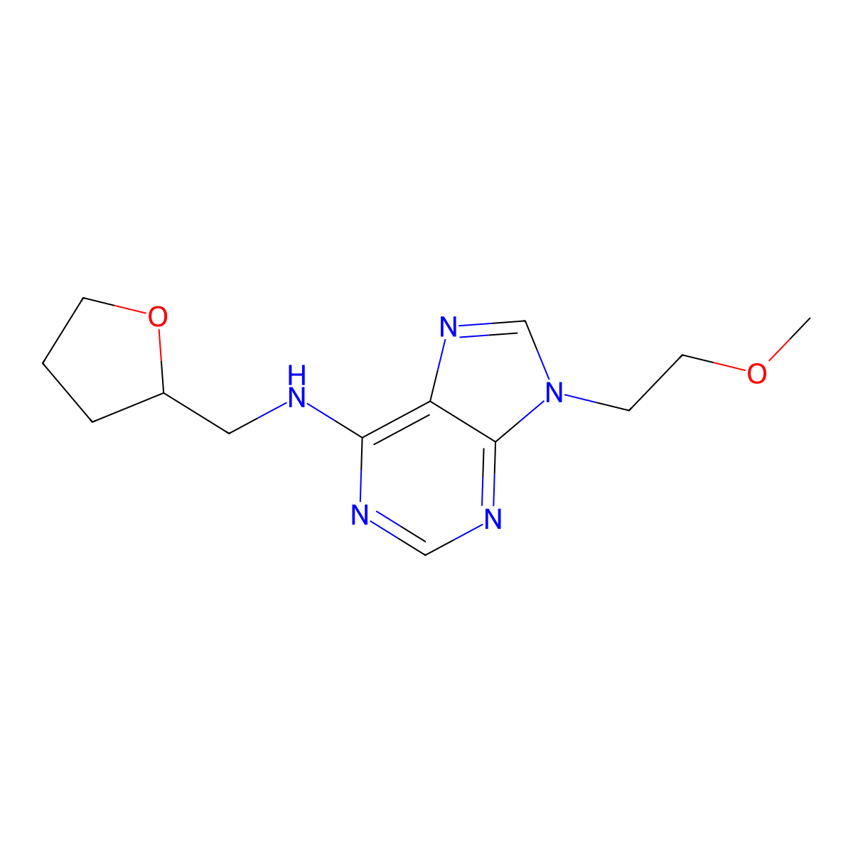9-(2-methoxyethyl)-N-[(oxolan-2-yl)methyl]-9H-purin-6-amine molecular structure, CAS 2877674-72-9