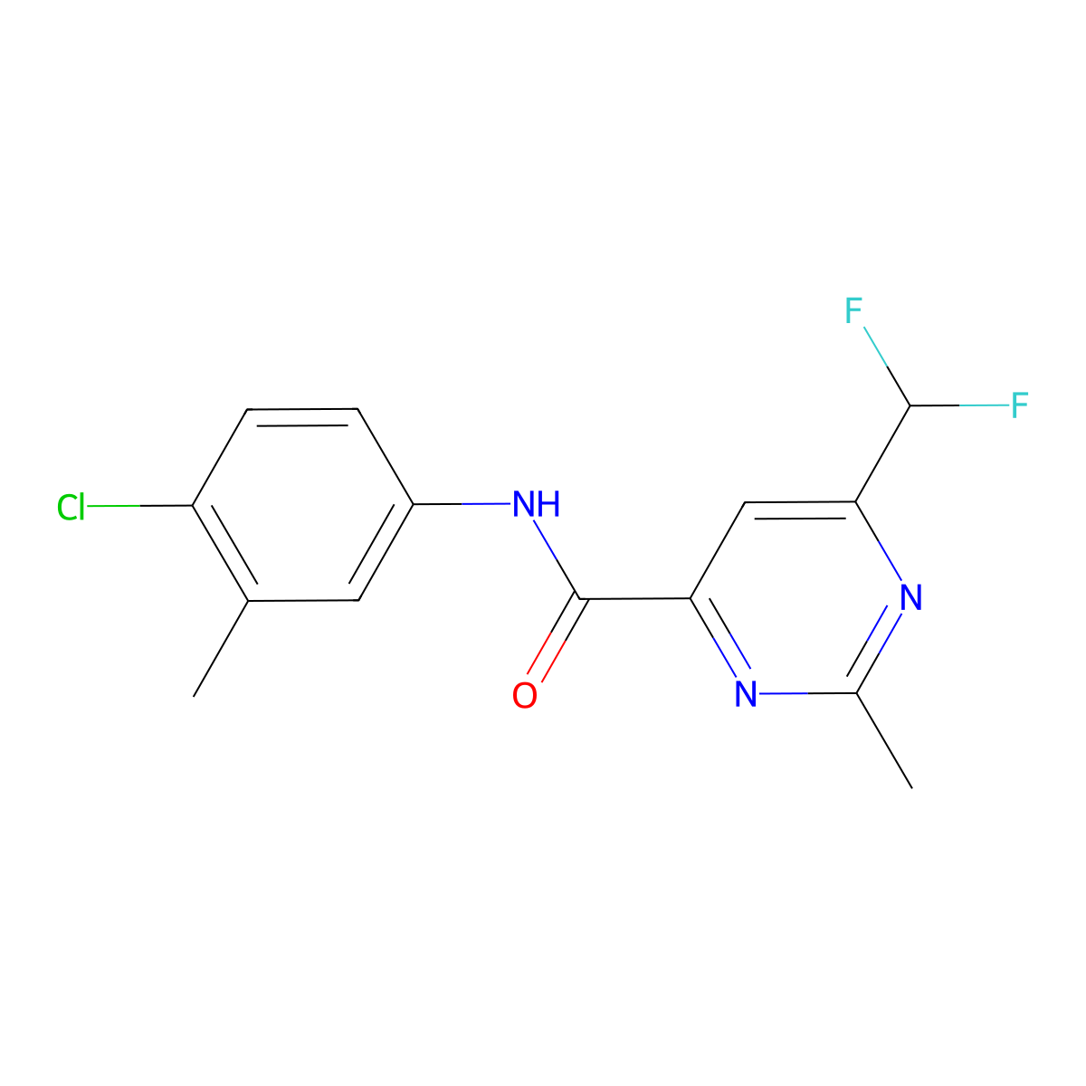 N-(4-chloro-3-methylphenyl)-6-(difluoromethyl)-2-methylpyrimidine-4-carboxamide molecular structure, CAS 2877674-74-1