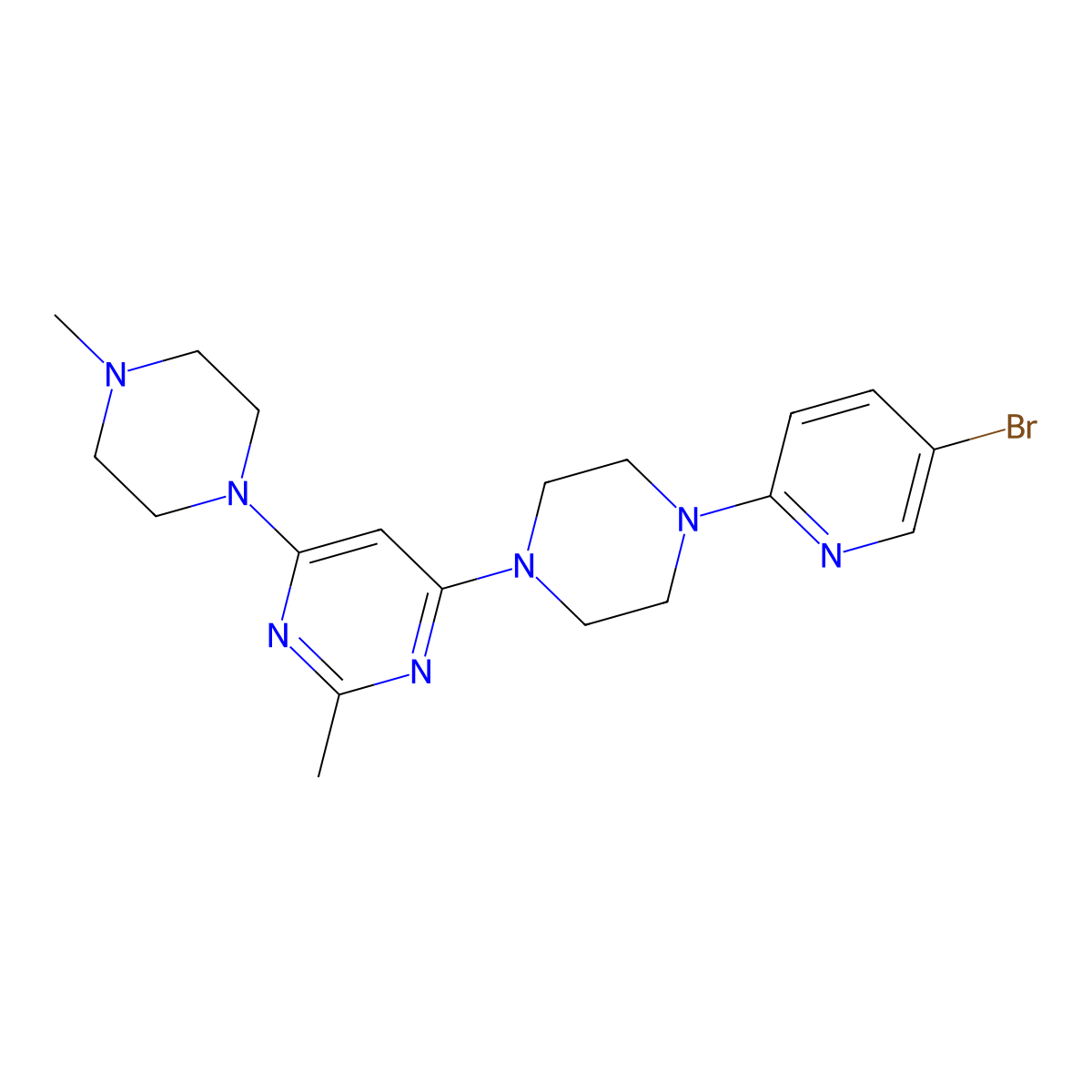 4-[4-(5-Bromopyridin-2-yl)piperazin-1-yl]-2-methyl-6-(4-methylpiperazin-1-yl)pyrimidine molecular structure, CAS 2877674-77-4