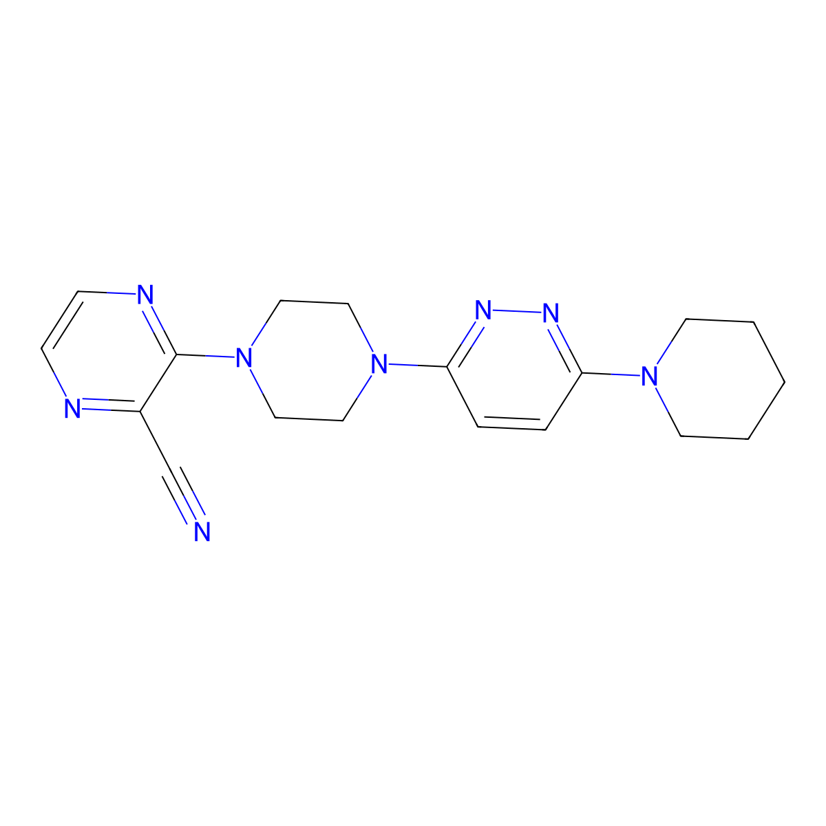 3-{4-[6-(Piperidin-1-yl)pyridazin-3-yl]piperazin-1-yl}pyrazine-2-carbonitrile molecular structure, CAS 2877674-80-9