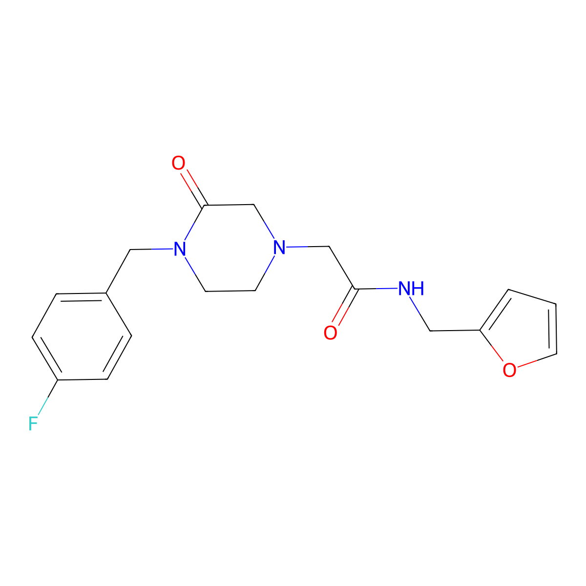 2-{4-[(4-fluorophenyl)methyl]-3-oxopiperazin-1-yl}-N-[(furan-2-yl)methyl]acetamide molecular structure, CAS 2877674-81-0