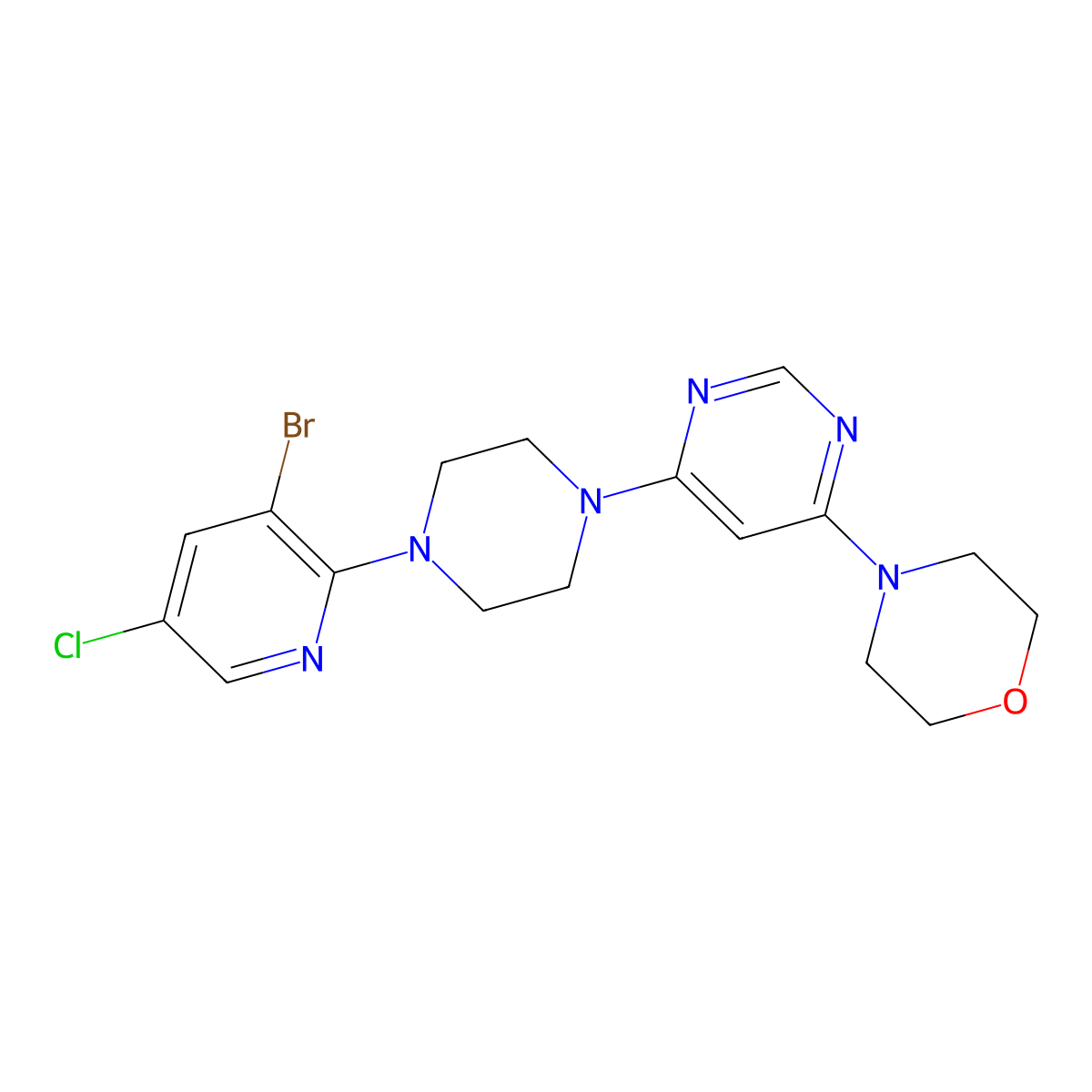 4-{6-[4-(3-Bromo-5-chloropyridin-2-yl)piperazin-1-yl]pyrimidin-4-yl}morpholine molecular structure, CAS 2877674-83-2