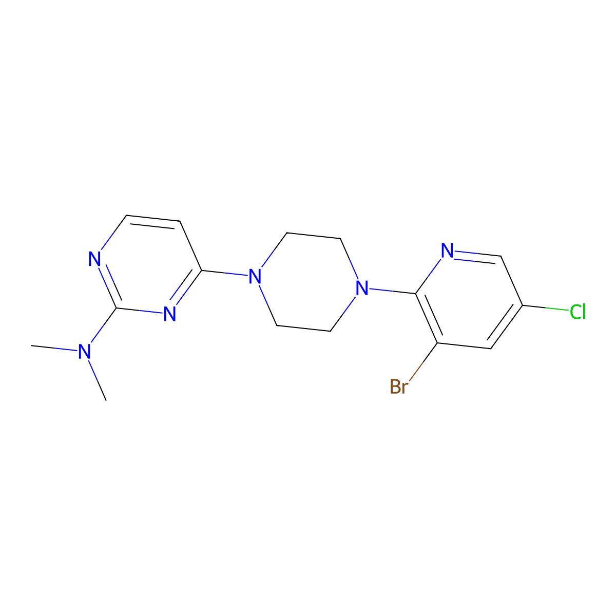 4-[4-(3-bromo-5-chloropyridin-2-yl)piperazin-1-yl]-N,N-dimethylpyrimidin-2-amine molecular structure, CAS 2877674-84-3