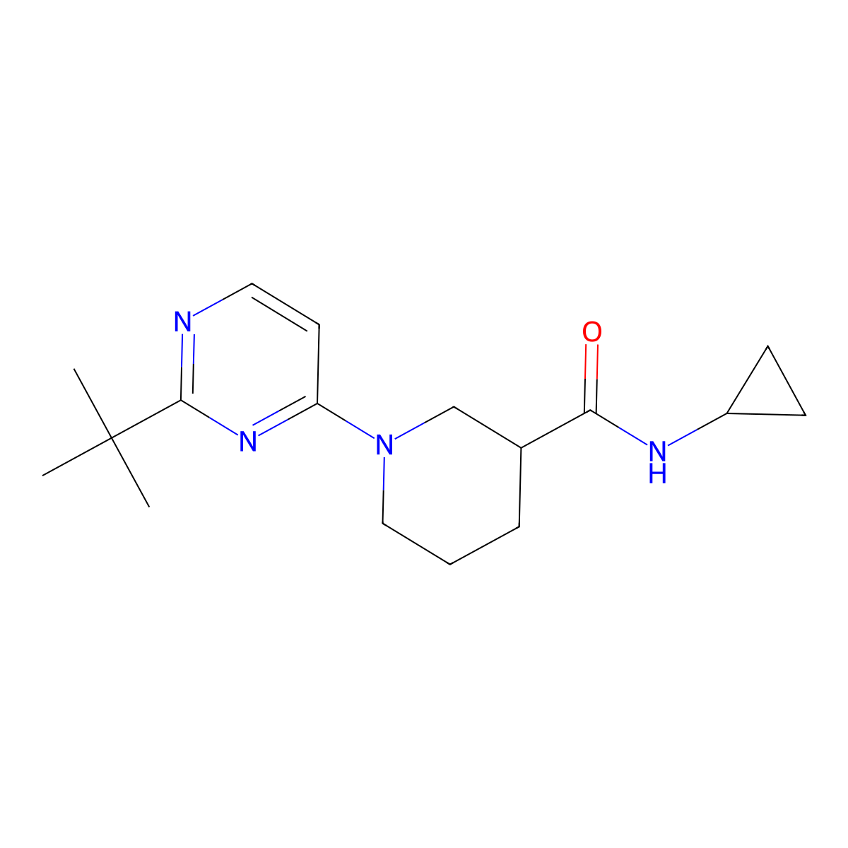 1-(2-tert-butylpyrimidin-4-yl)-N-cyclopropylpiperidine-3-carboxamide molecular structure, CAS 2877674-89-8
