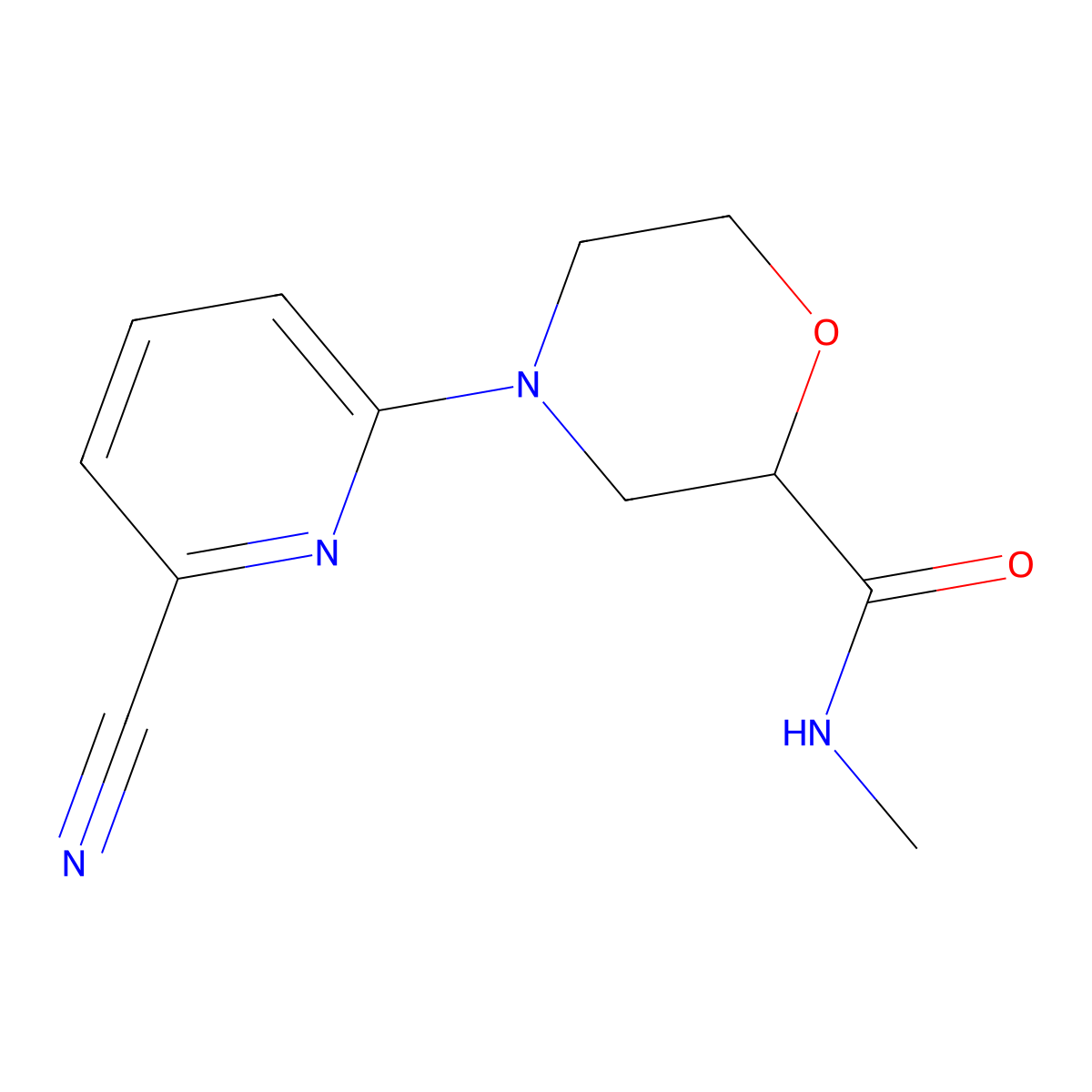 4-(6-cyanopyridin-2-yl)-N-methylmorpholine-2-carboxamide molecular structure, CAS 2877674-90-1