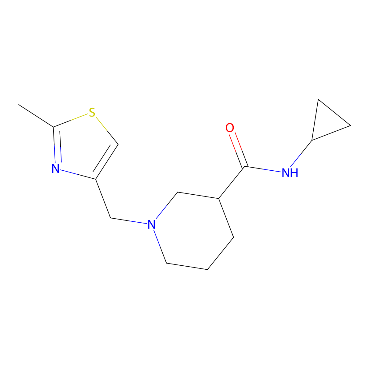 N-cyclopropyl-1-[(2-methyl-1,3-thiazol-4-yl)methyl]piperidine-3-carboxamide molecular structure, CAS 2877674-92-3