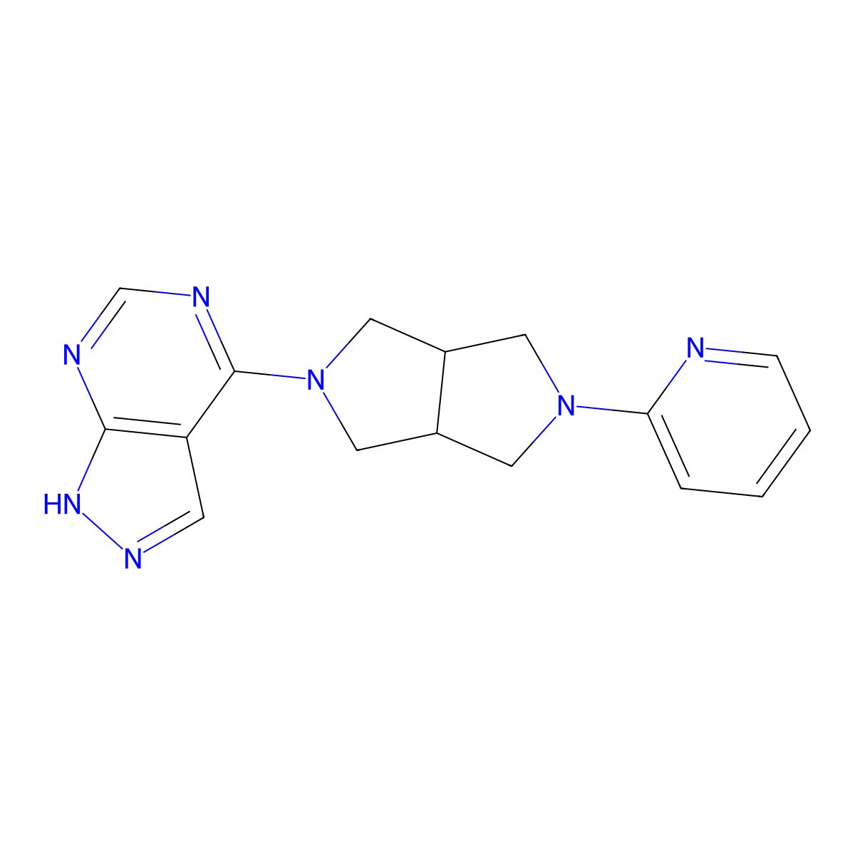 2-(5-{1H-pyrazolo[3,4-d]pyrimidin-4-yl}-octahydropyrrolo[3,4-c]pyrrol-2-yl)pyridine molecular structure, CAS 2877674-98-9