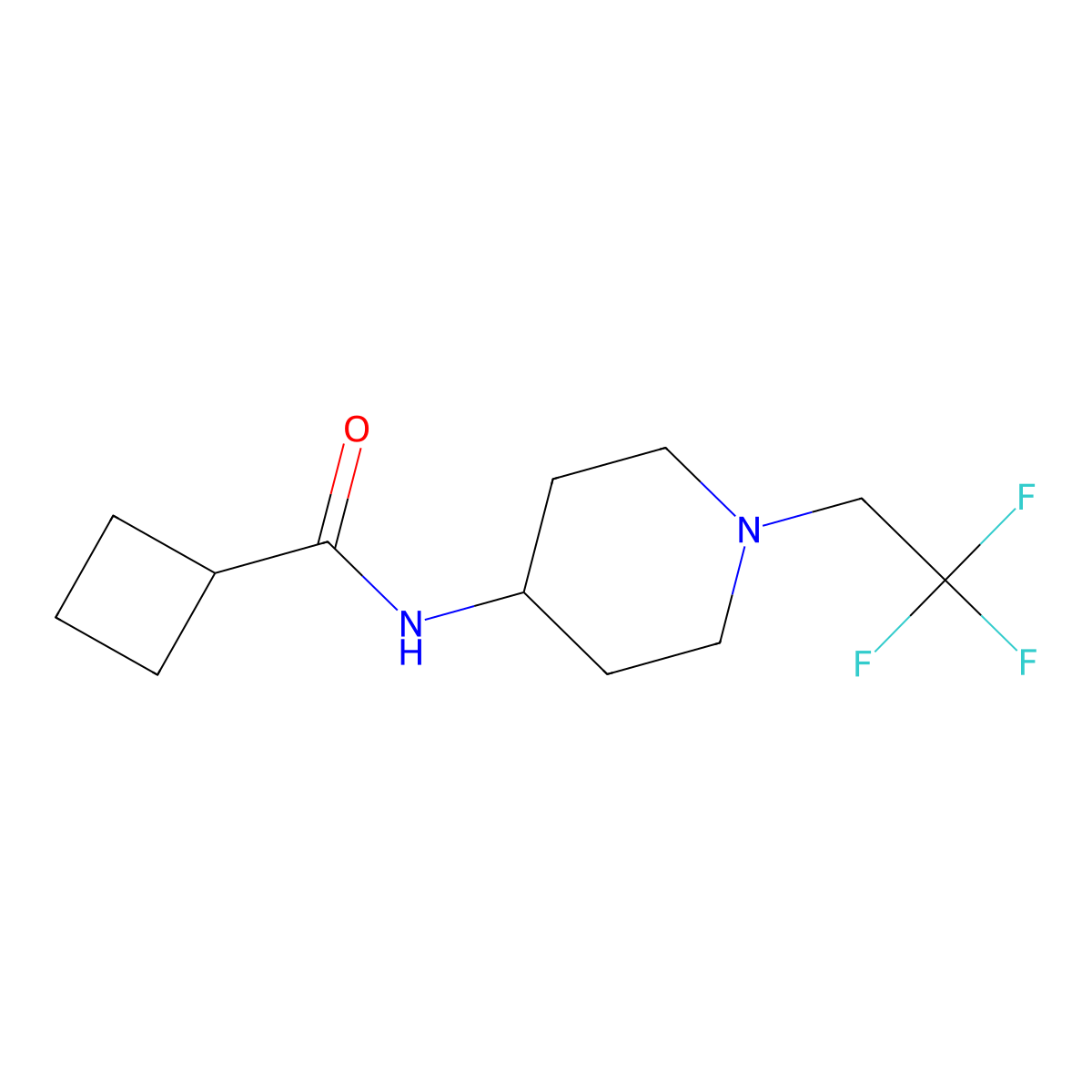 N-[1-(2,2,2-trifluoroethyl)piperidin-4-yl]cyclobutanecarboxamide molecular structure, CAS 2877675-00-6