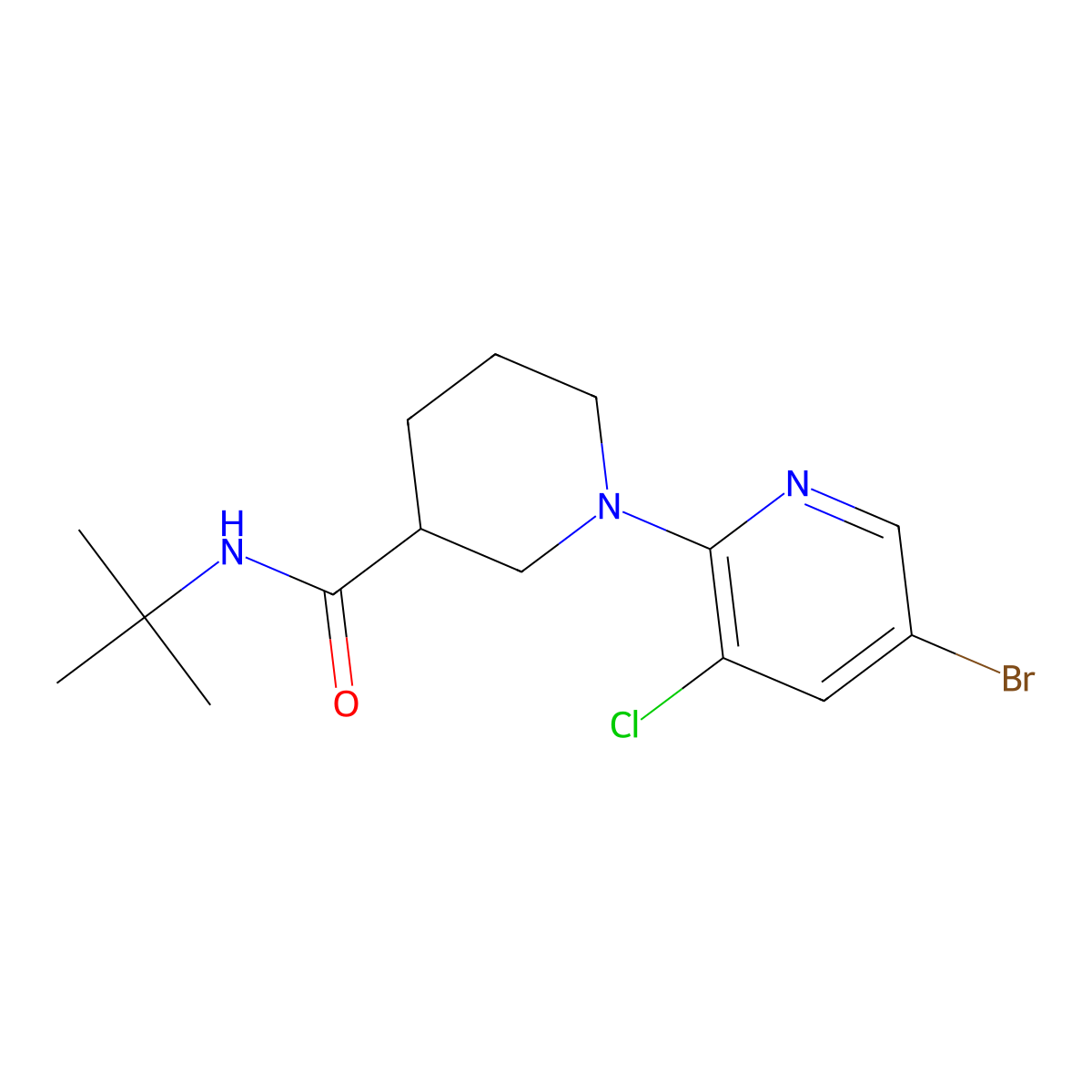 1-(5-bromo-3-chloropyridin-2-yl)-N-tert-butylpiperidine-3-carboxamide molecular structure, CAS 2877675-01-7
