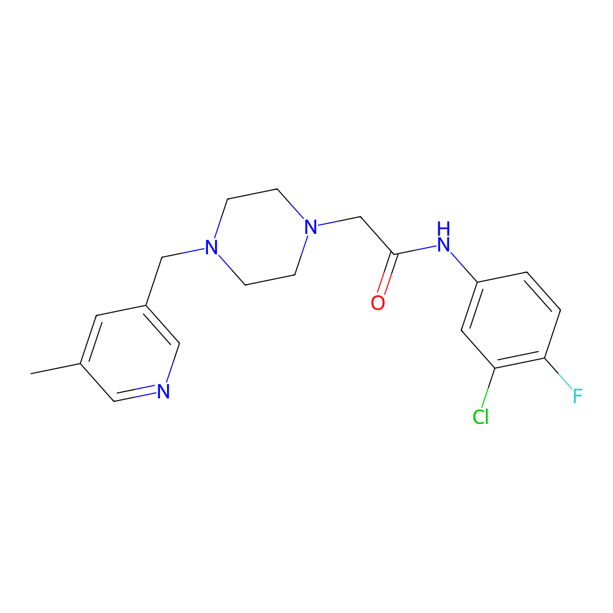 N-(3-chloro-4-fluorophenyl)-2-{4-[(5-methylpyridin-3-yl)methyl]piperazin-1-yl}acetamide molecular structure, CAS 2877675-06-2
