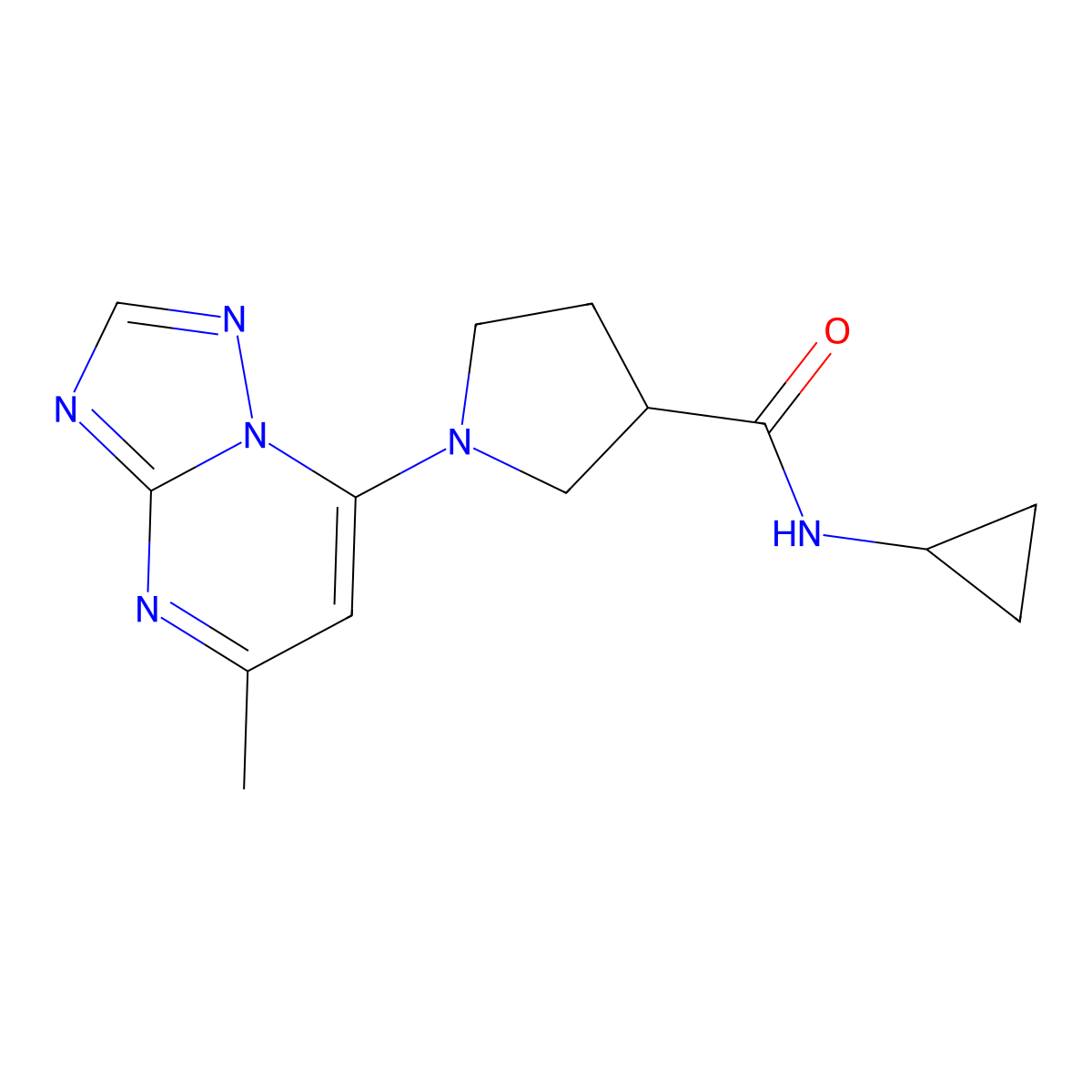 N-cyclopropyl-1-{5-methyl-[1,2,4]triazolo[1,5-a]pyrimidin-7-yl}pyrrolidine-3-carboxamide molecular structure, CAS 2877675-07-3