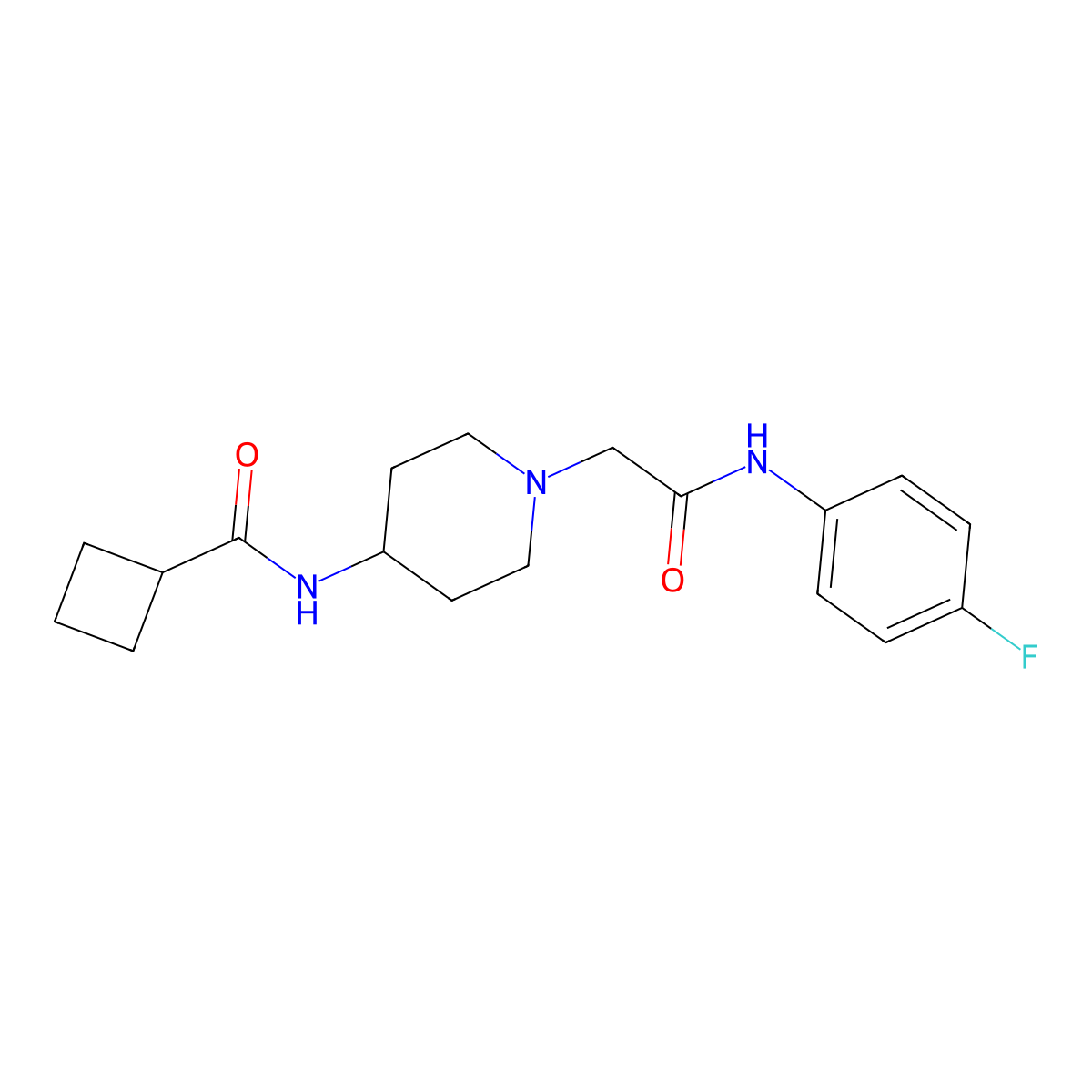 N-(1-{[(4-fluorophenyl)carbamoyl]methyl}piperidin-4-yl)cyclobutanecarboxamide molecular structure, CAS 2877675-08-4