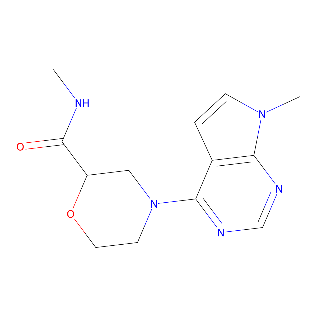N-methyl-4-{7-methyl-7H-pyrrolo[2,3-d]pyrimidin-4-yl}morpholine-2-carboxamide molecular structure, CAS 2877675-10-8